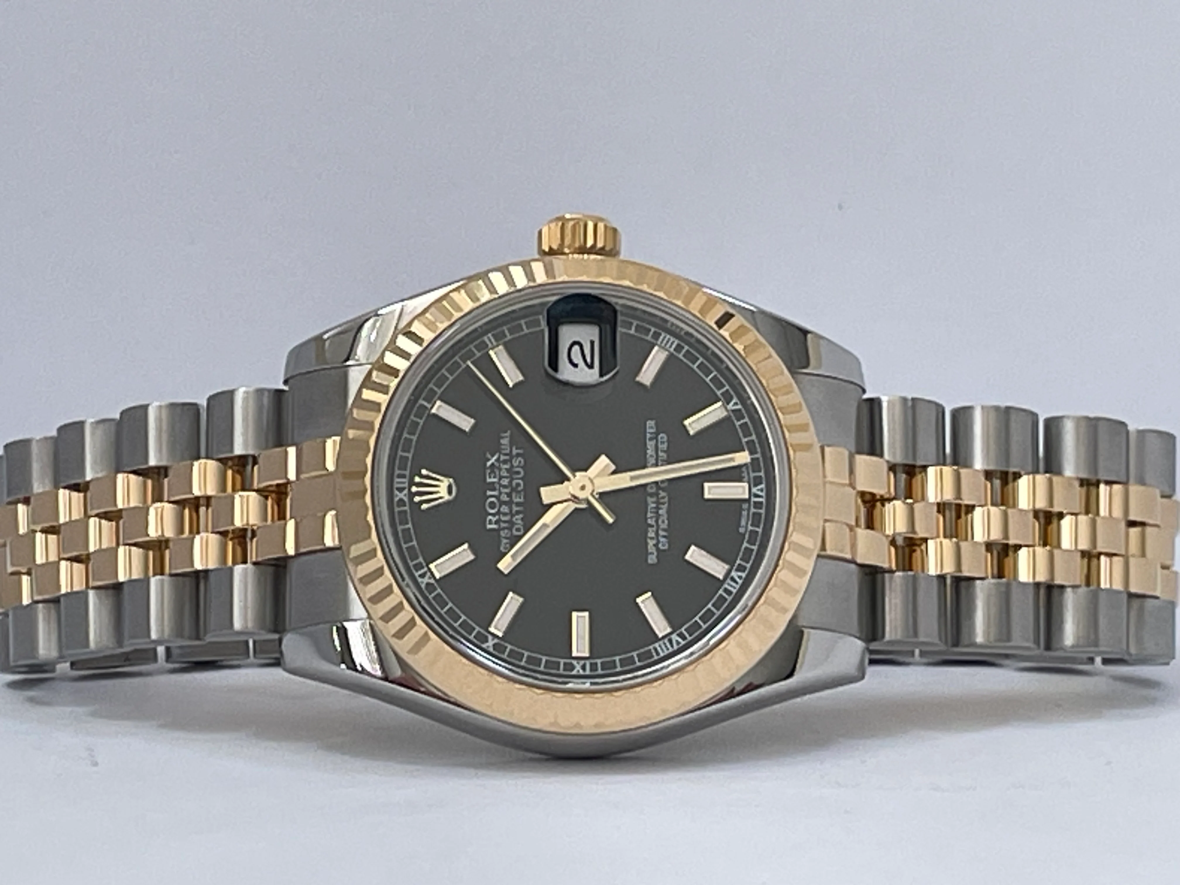 Rolex Steel and Yellow Gold Datejust 31 - 2016 - Fluted Bezel - Black Index Dial - Jubilee Bracelet - 178273