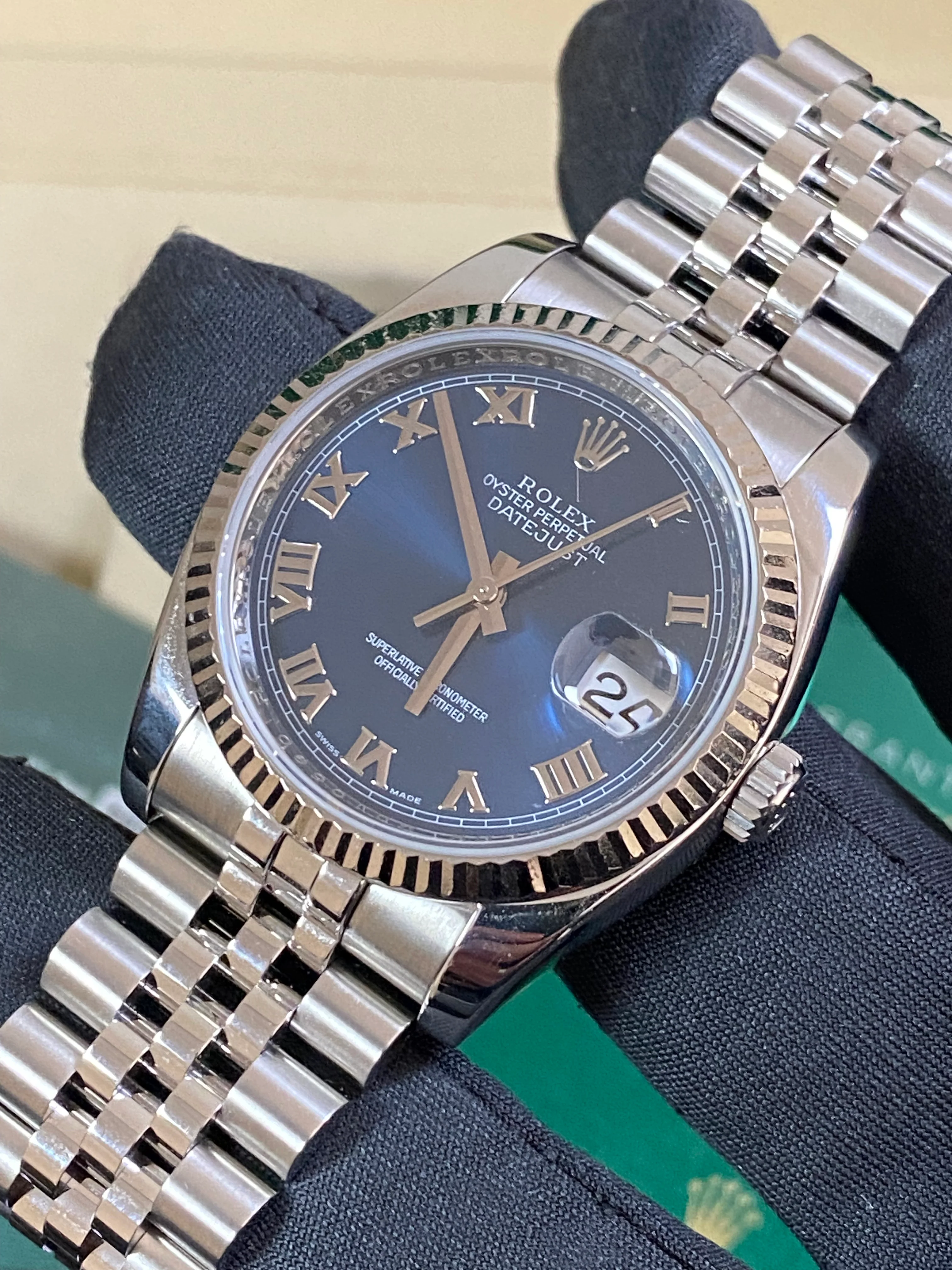 Rolex Steel Datejust 36 - 2007 - Fluted Bezel - Blue Roman Dial - Jubilee Bracelet - 116234