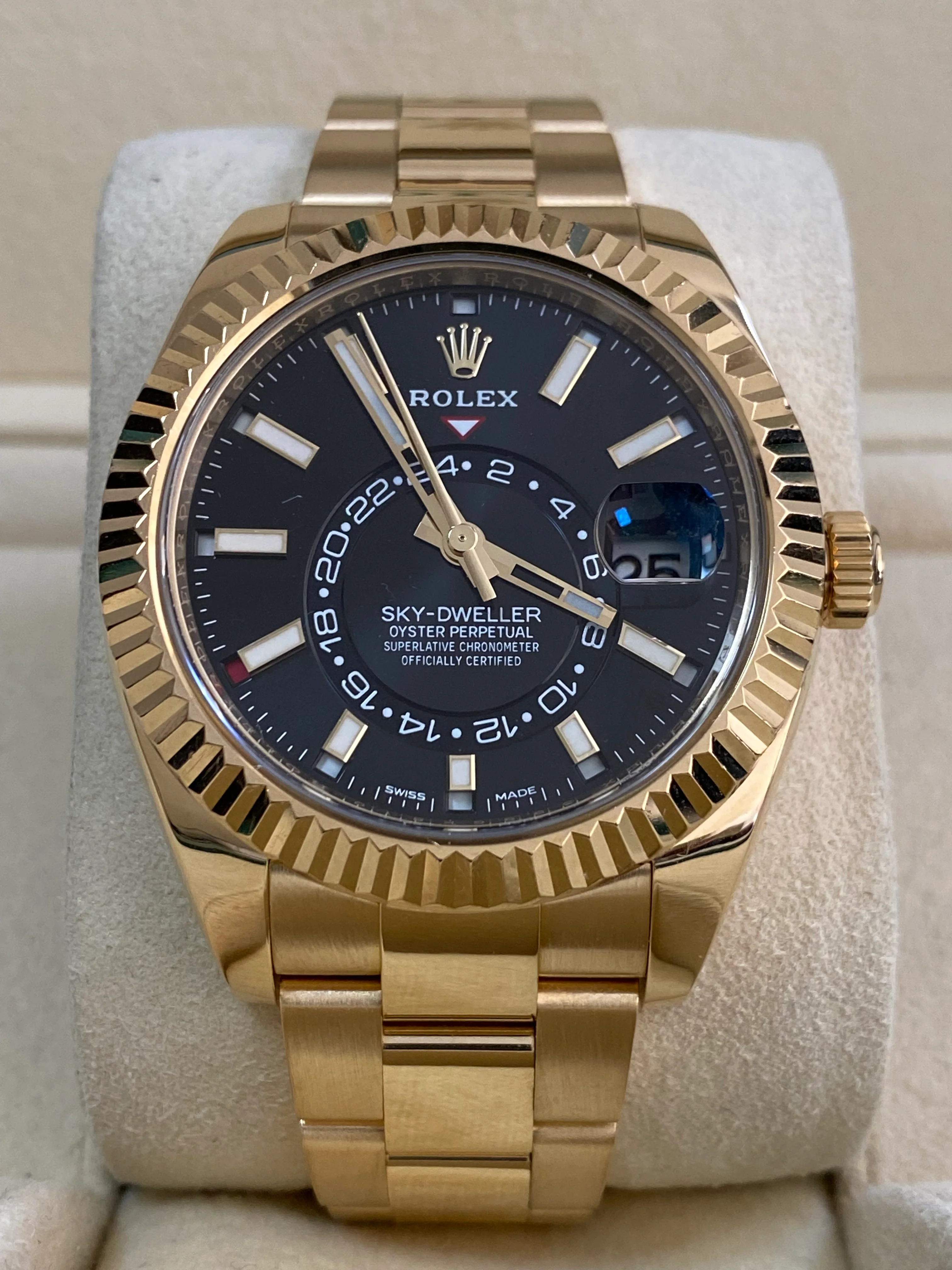 Rolex Yellow Gold Sky-Dweller - 2022 - Black Index Dial - Oyster Bracelet - 326938 *COMPLETE SET*
