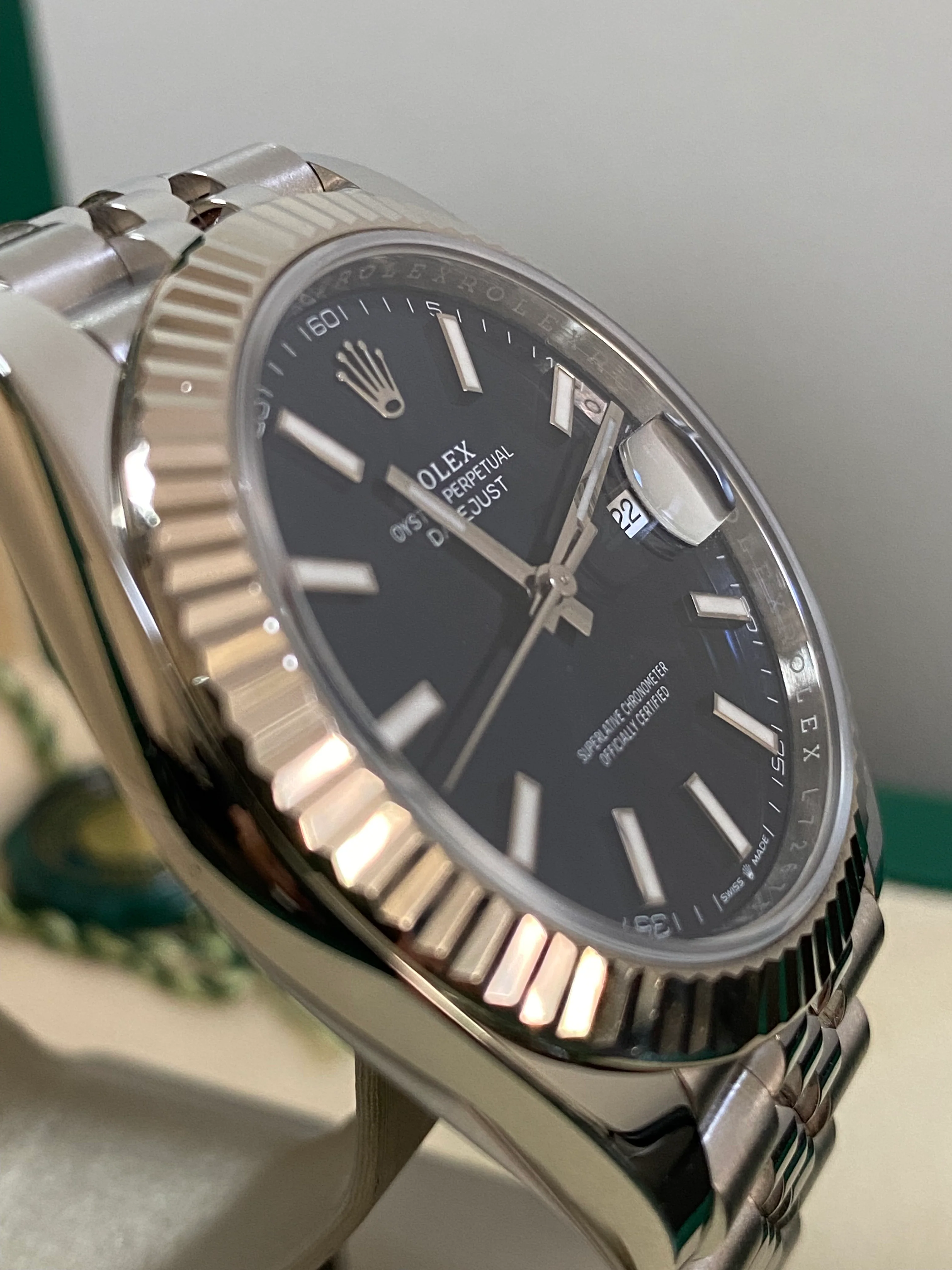 Rolex Steel and White Gold Datejust 41 - 2023 - Fluted Bezel - Blue Index Dial - Jubilee Bracelet - 126334