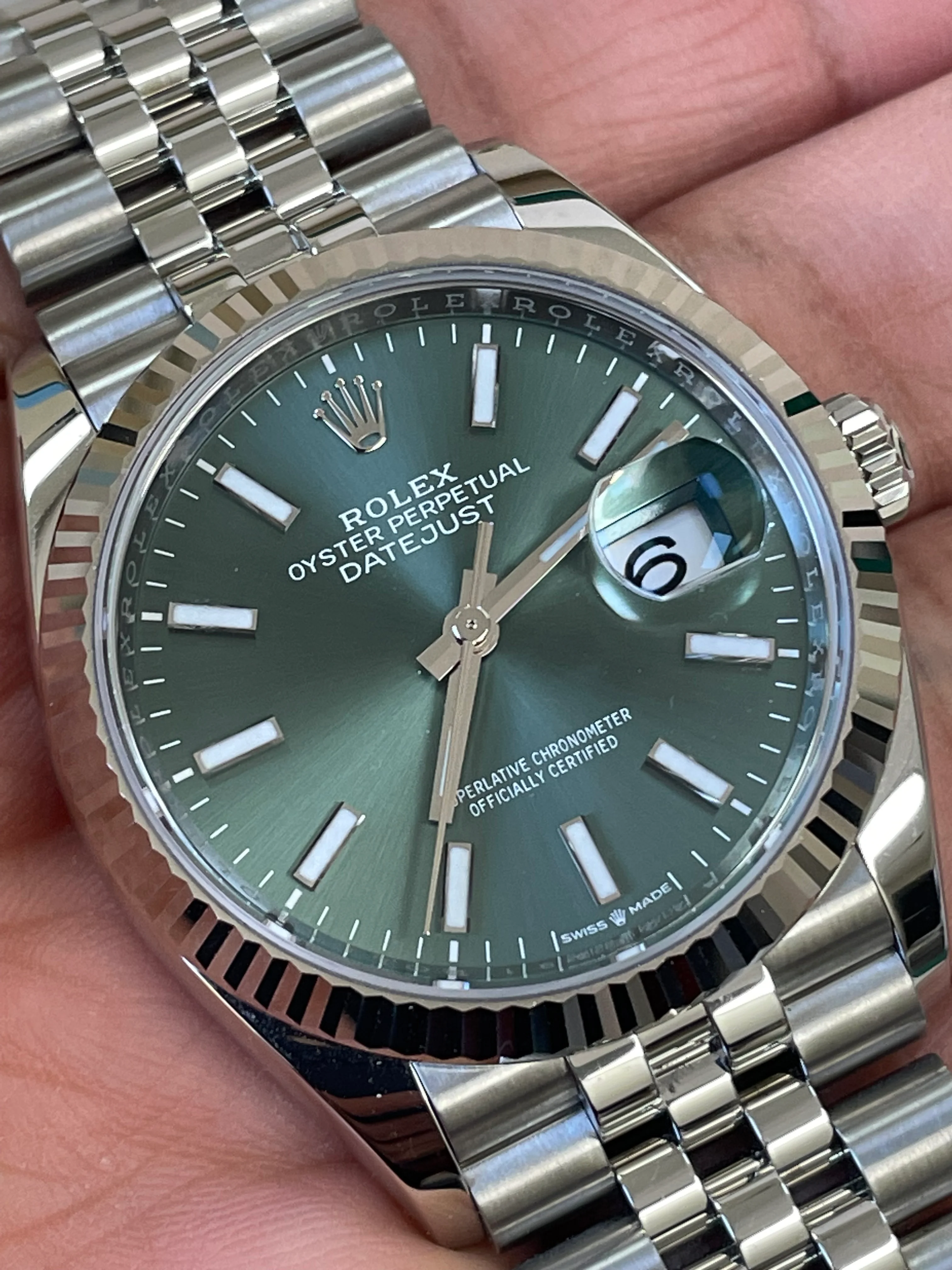 Rolex Steel Datejust 36 - 2023 - Fluted Bezel - Mint Green Dial - Jubilee Bracelet - 126234