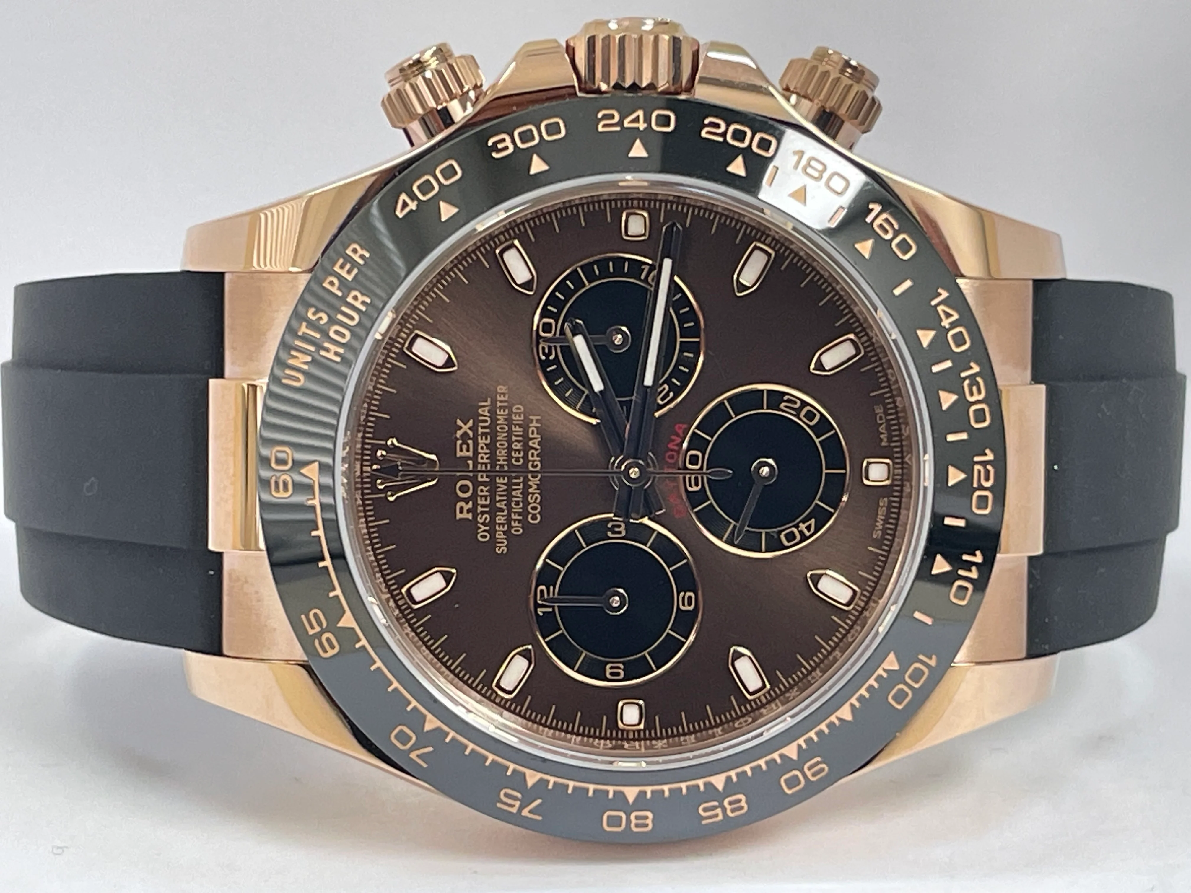 Rolex Everose Gold Cosmograph Daytona - 2023 - Chocolate Index Dial - Black Oysterflex Strap - 116515LN