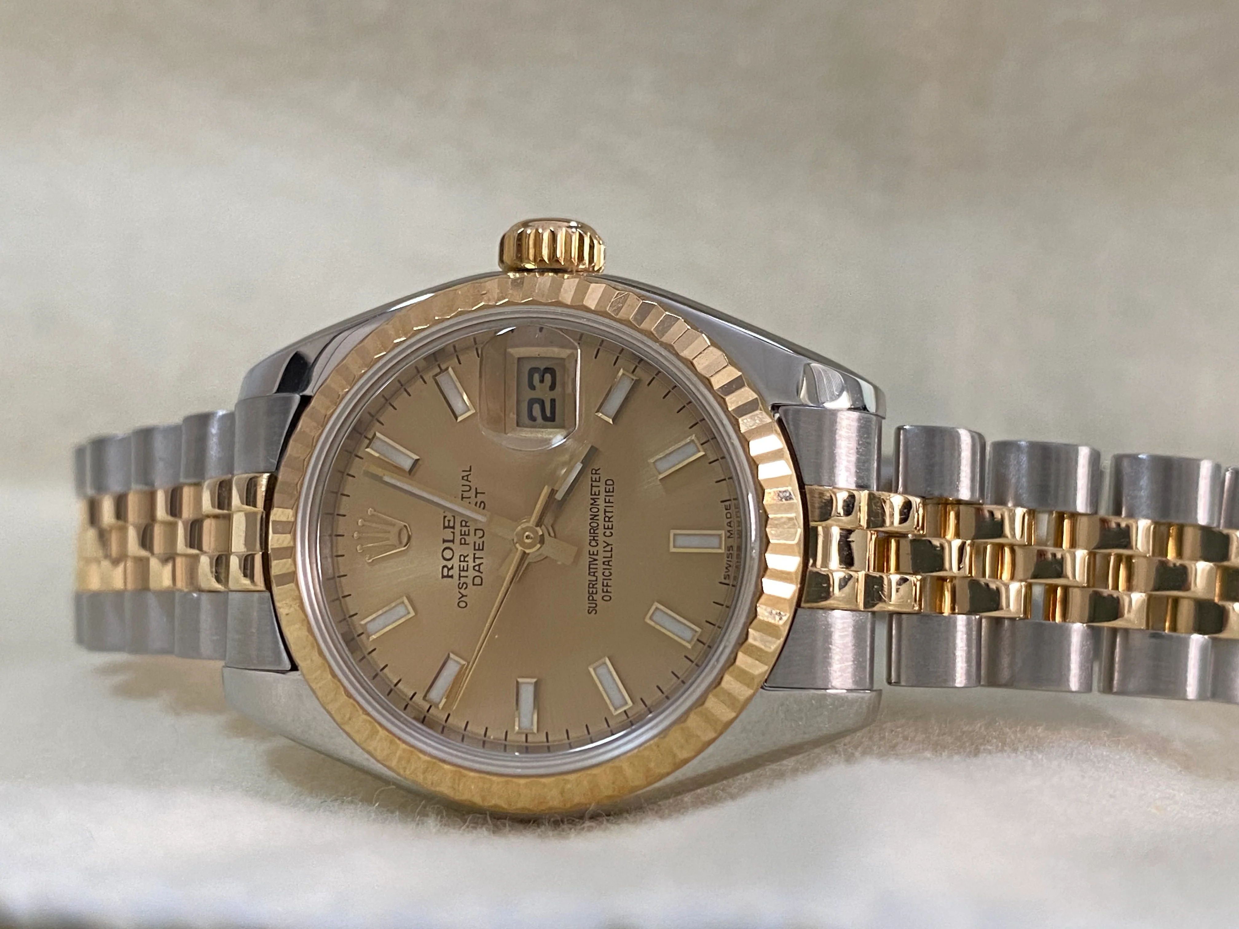 Rolex Yellow Gold and Steel Lady-Datejust -  D serial - Fluted Bezel - Champagne Index Dial - Jubilee Bracelet - 179173