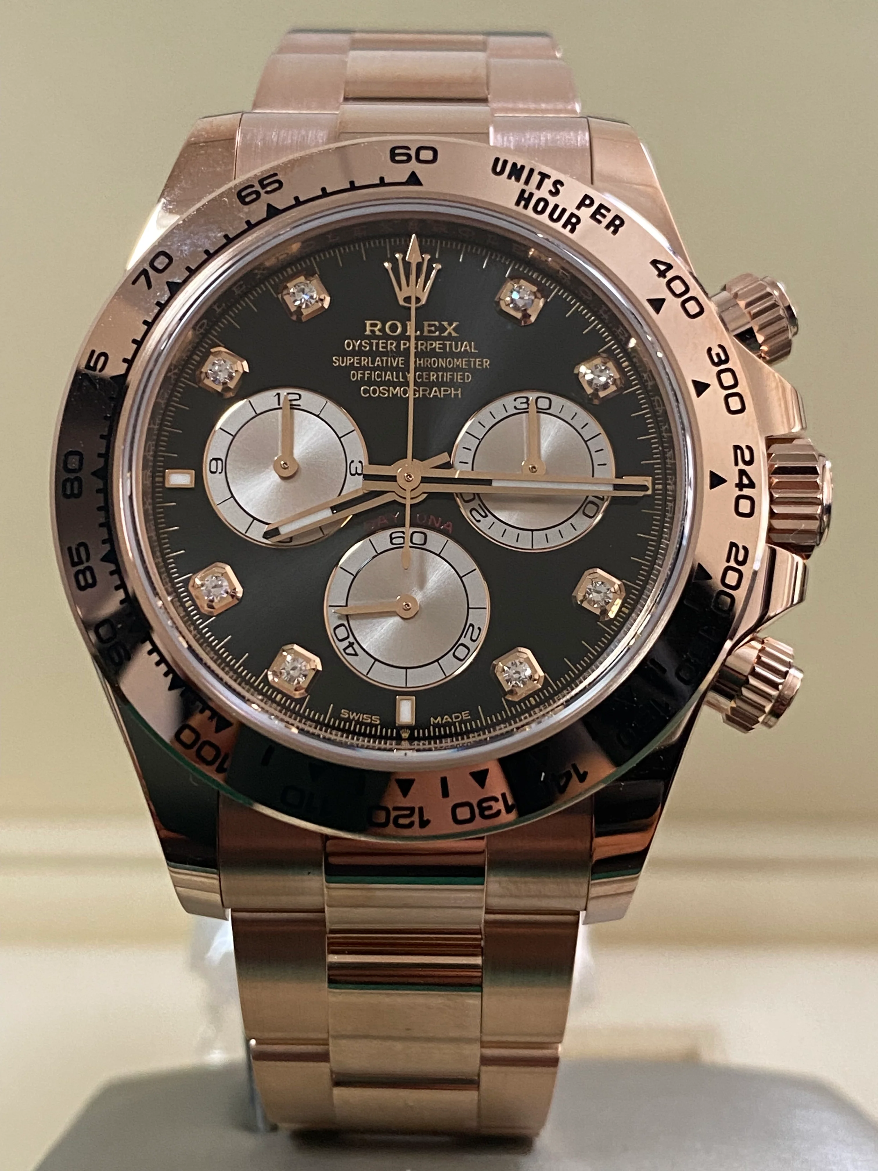 Rolex Everose Gold Cosmograph Daytona - 2024 - Black & Sundust Diamond Dial - 126505 *FULL SET*
