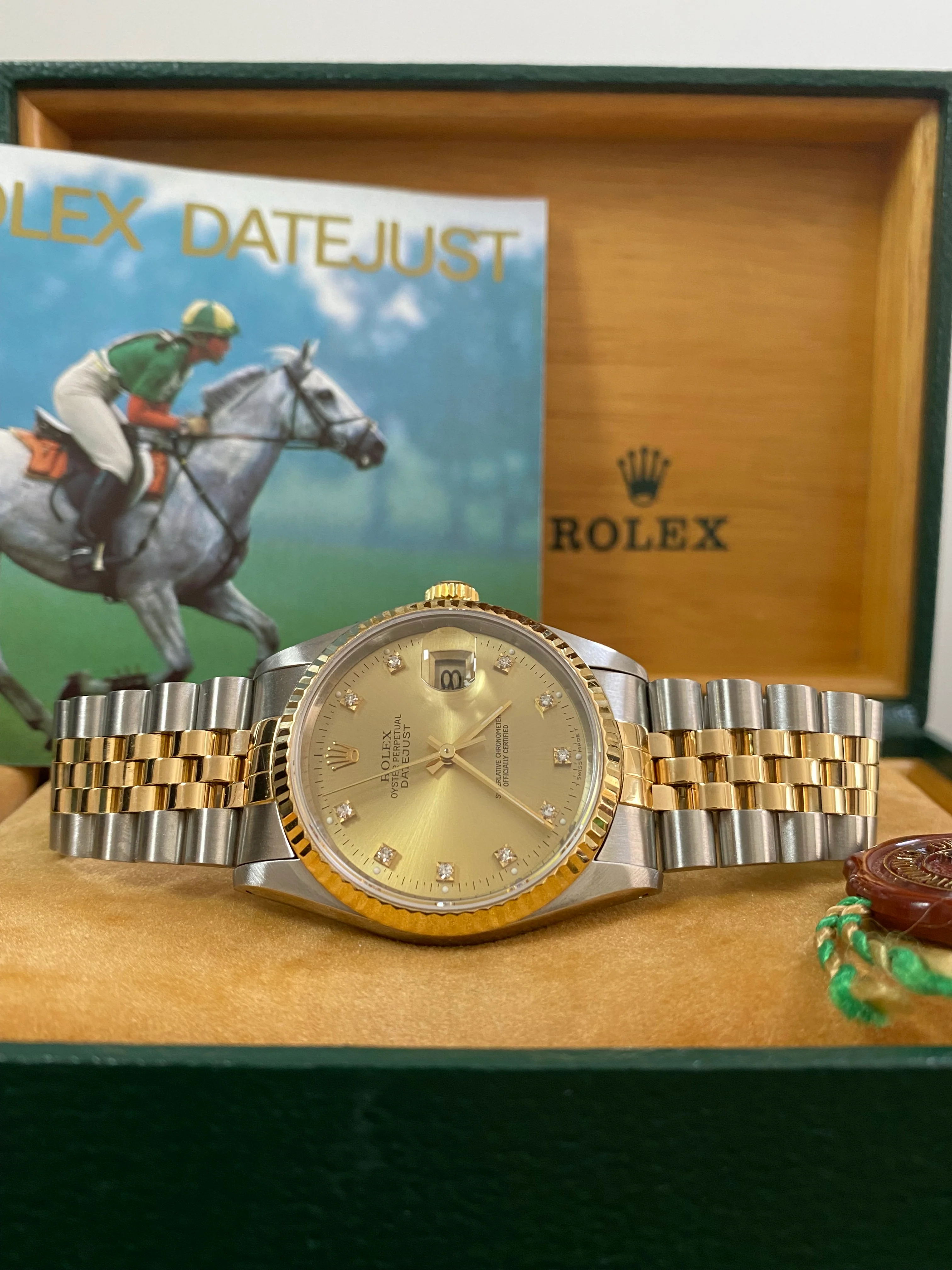 Rolex Steel and Yellow Gold Datejust 36 - X serial - Fluted Bezel - Factory Diamond Dial - Jubilee Bracelet - 16233