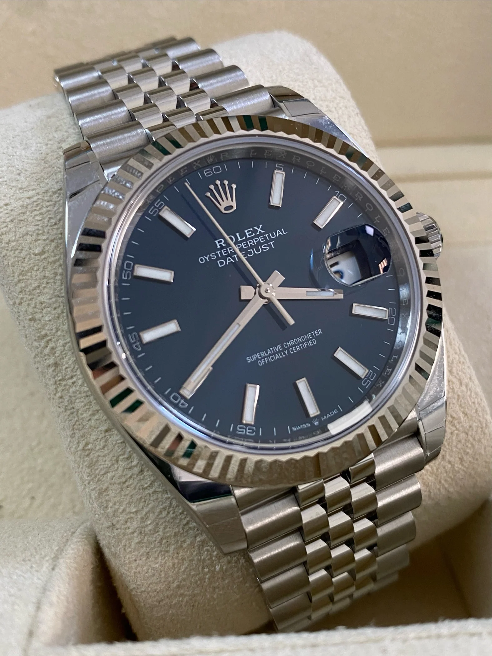 Rolex Steel and White Gold Datejust 41 - 2024 - Fluted Bezel - Blue Index Dial - Jubilee Bracelet - 126334 *COMPLETE SET*
