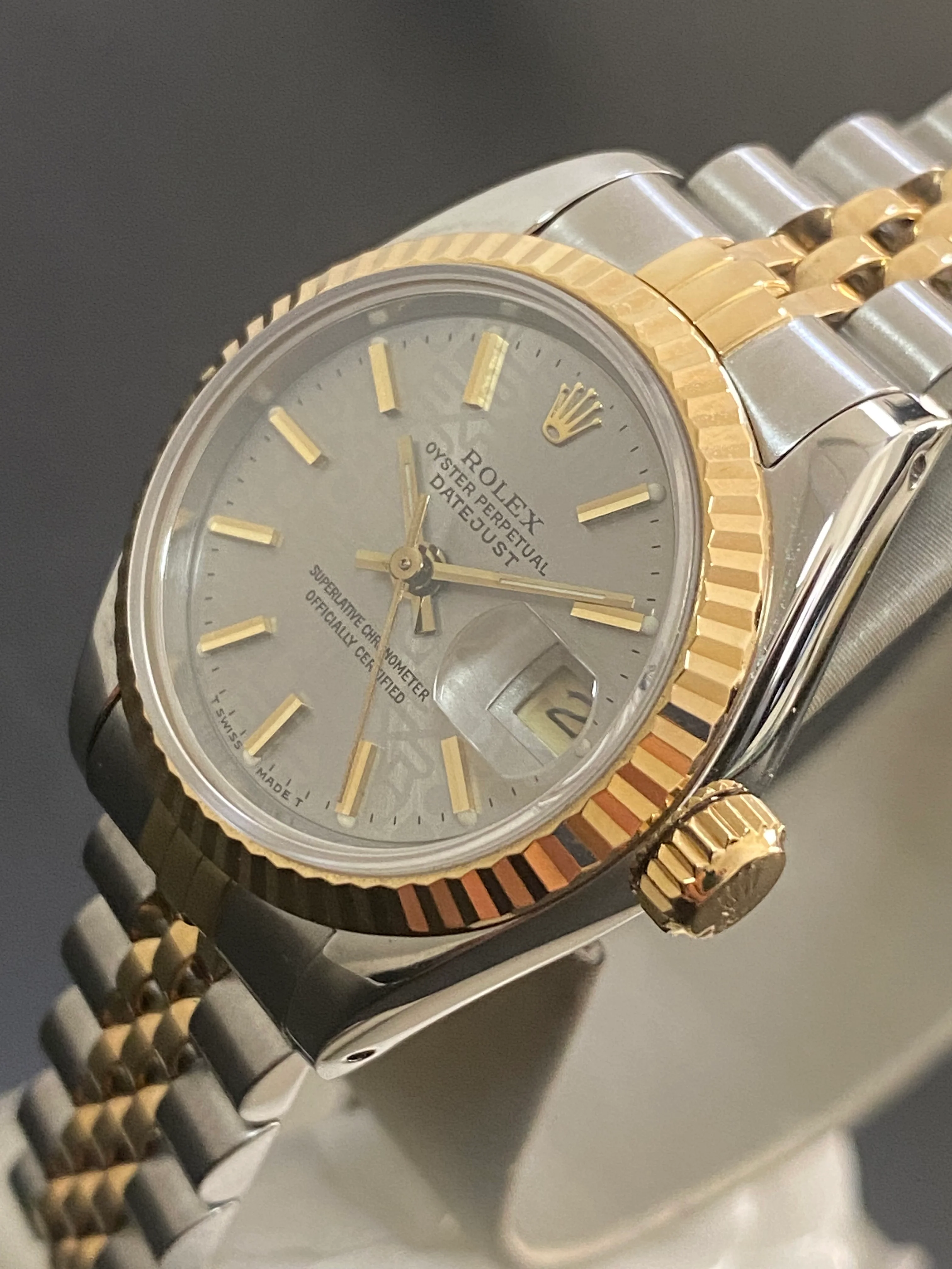 Rolex Steel and Yellow Gold Lady-Datejust - L serial - Fluted Bezel - Grey Index Dial - Jubilee Bracelet - 69173