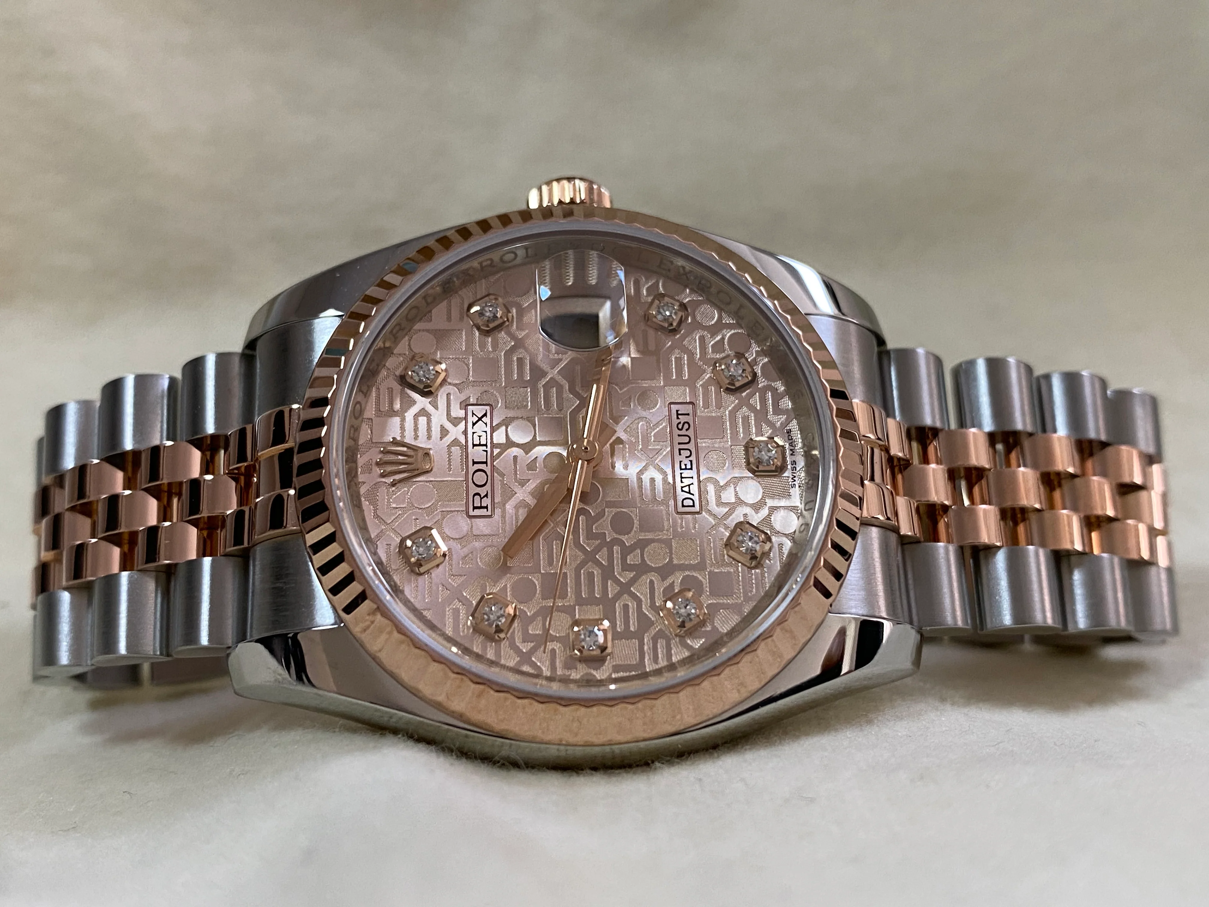 Rolex Steel and Everose Gold Datejust 36 - 2011 - Fluted Bezel - Anniversary Diamond Dial - Jubilee Bracelet - 116231 *FULL SET*