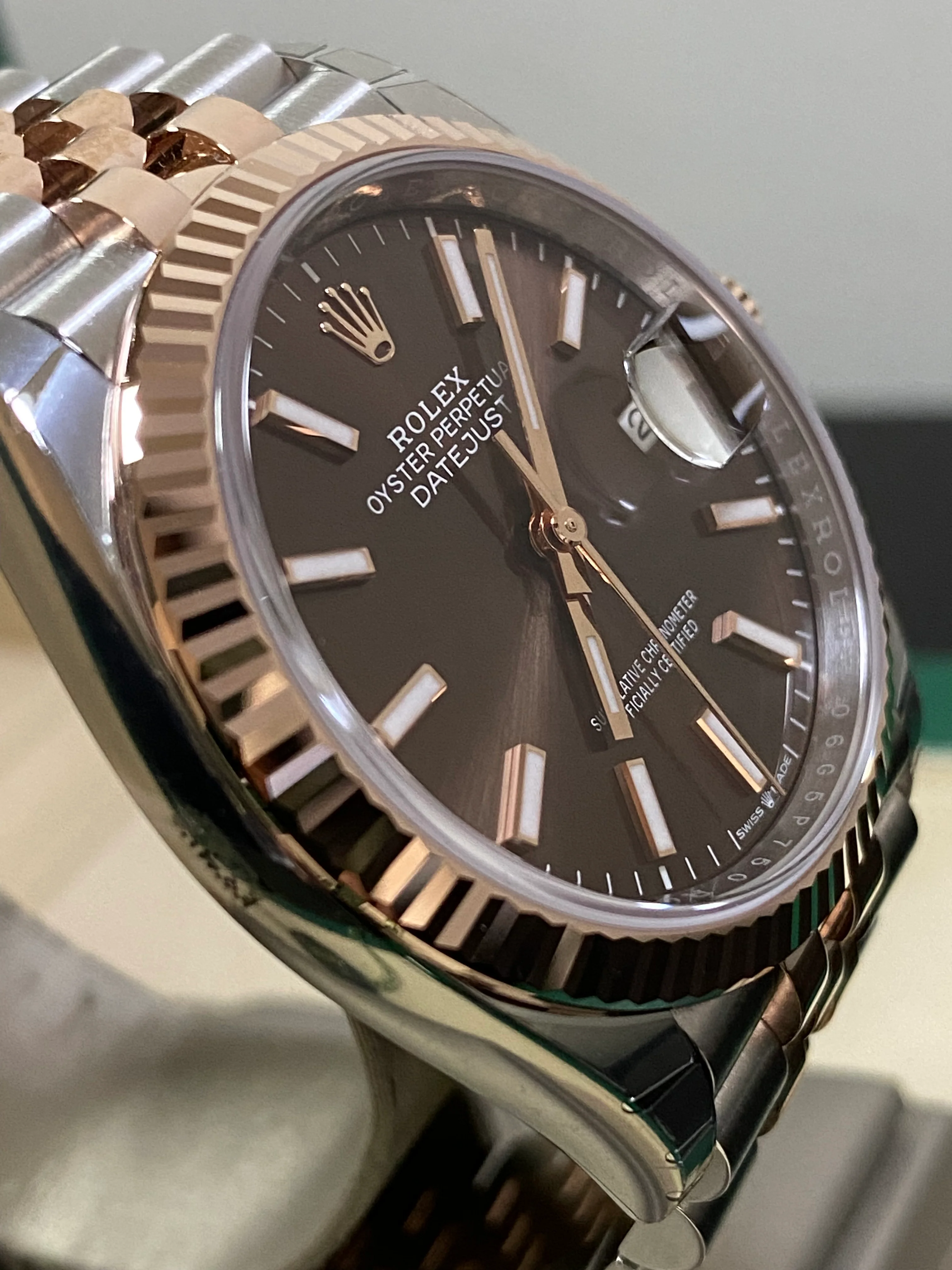 Rolex Steel and Everose Gold Datejust 36 - 2023 - Fluted Bezel - Chocolate Index Dial - Jubilee Bracelet - 126231