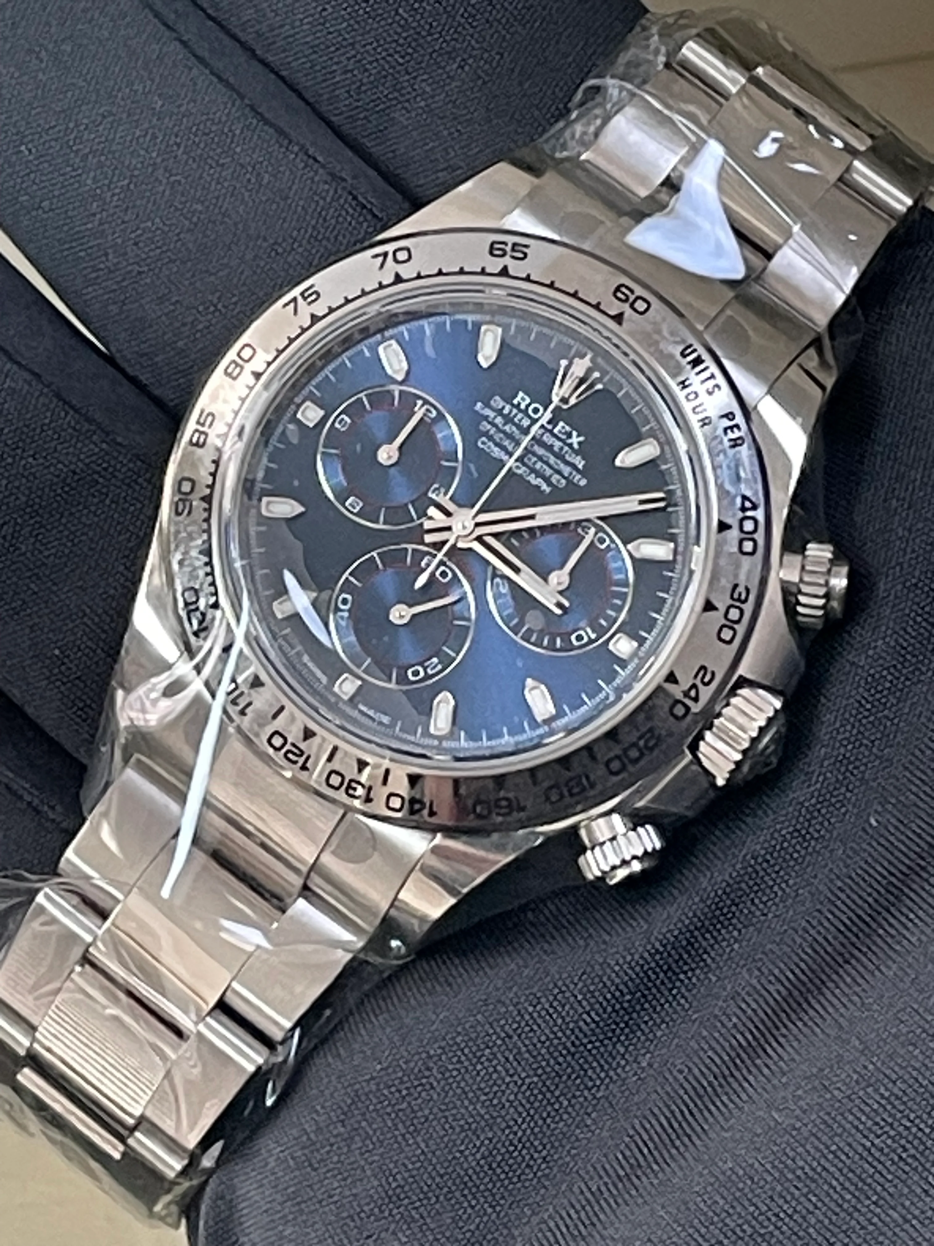 Rolex White Gold Cosmograph Daytona - 2023 - Blue Index Dial - 116509 *PARTIAL STICKERS*