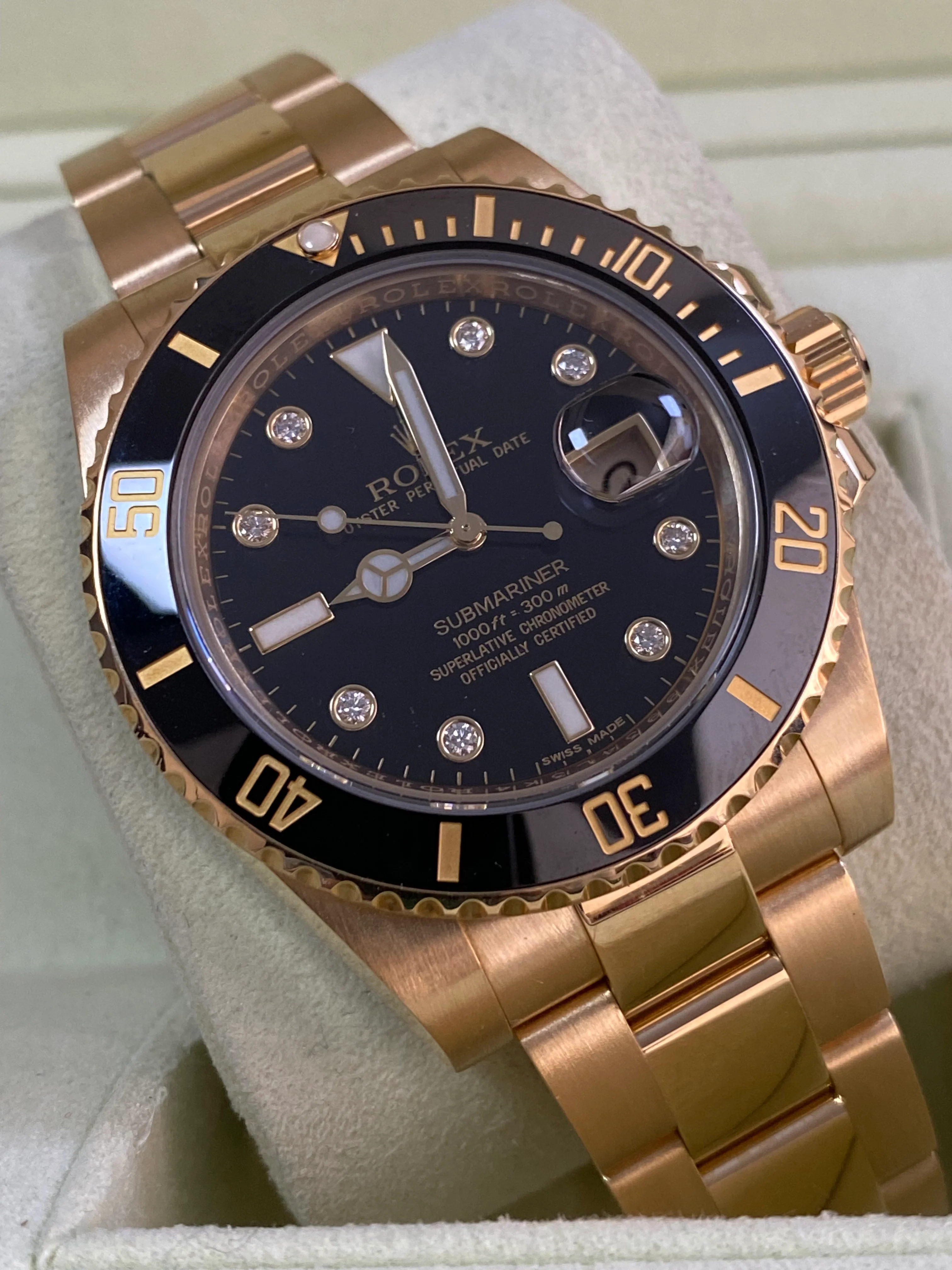 Rolex Yellow Gold Submariner Date - 2014 - Black Bezel - Diamond Dial - 116618LN *FULL SET*