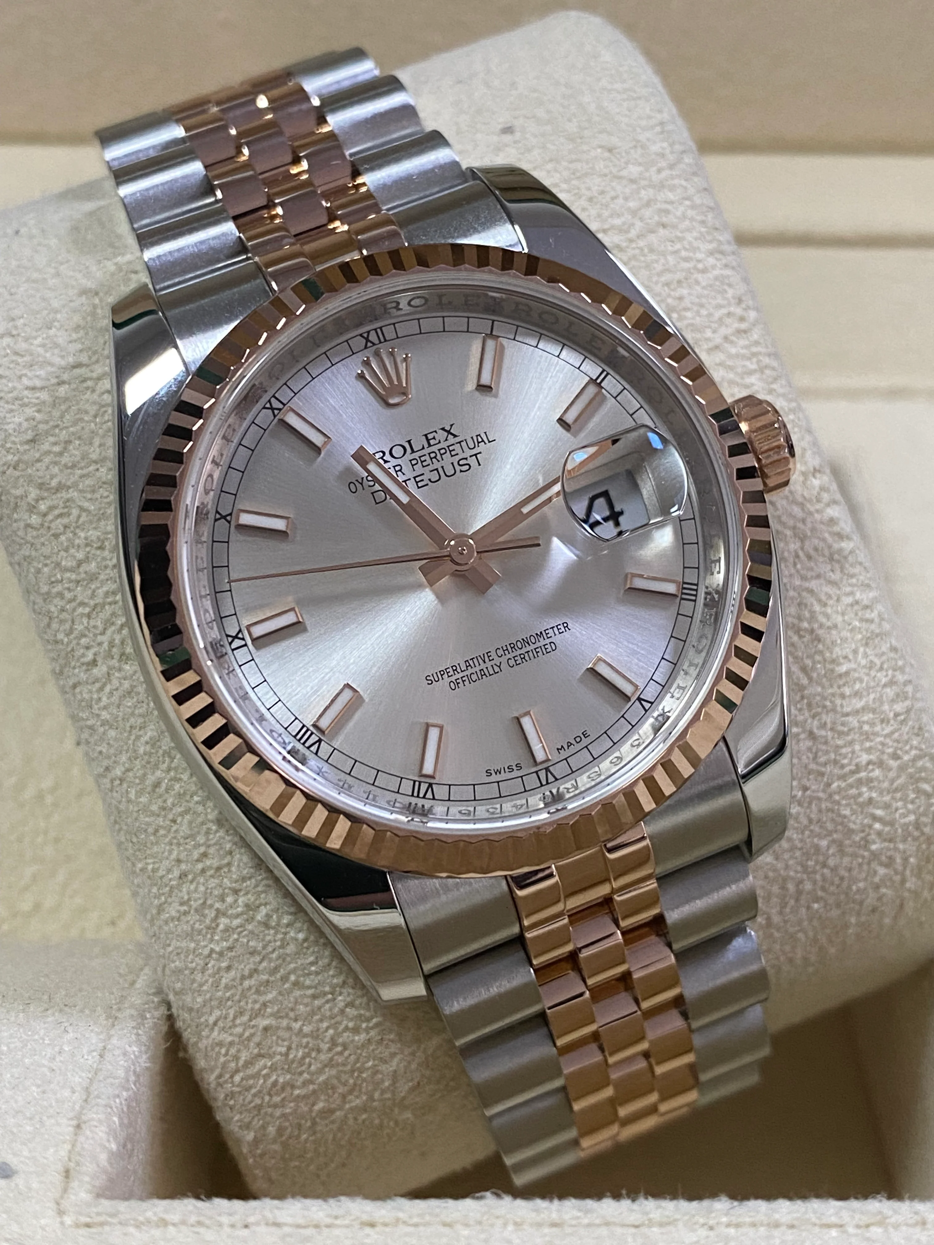 Rolex Steel and Everose Gold Datejust 36 - Fluted Bezel - Sundust Dial - Jubilee Bracelet - 116231