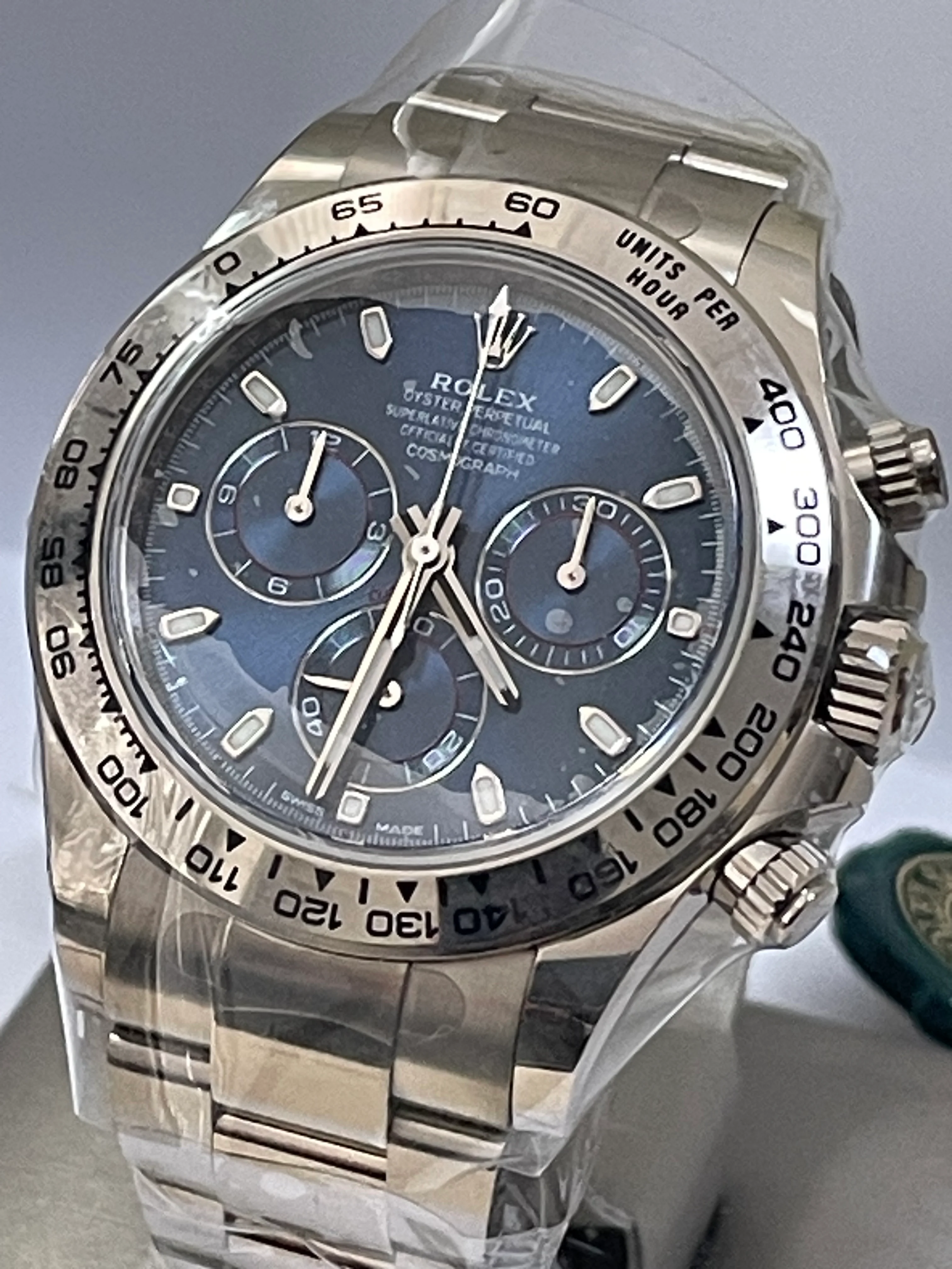 Rolex White Gold Cosmograph Daytona - 2023 - Blue Index Dial - 116509 *PARTIAL STICKERS*