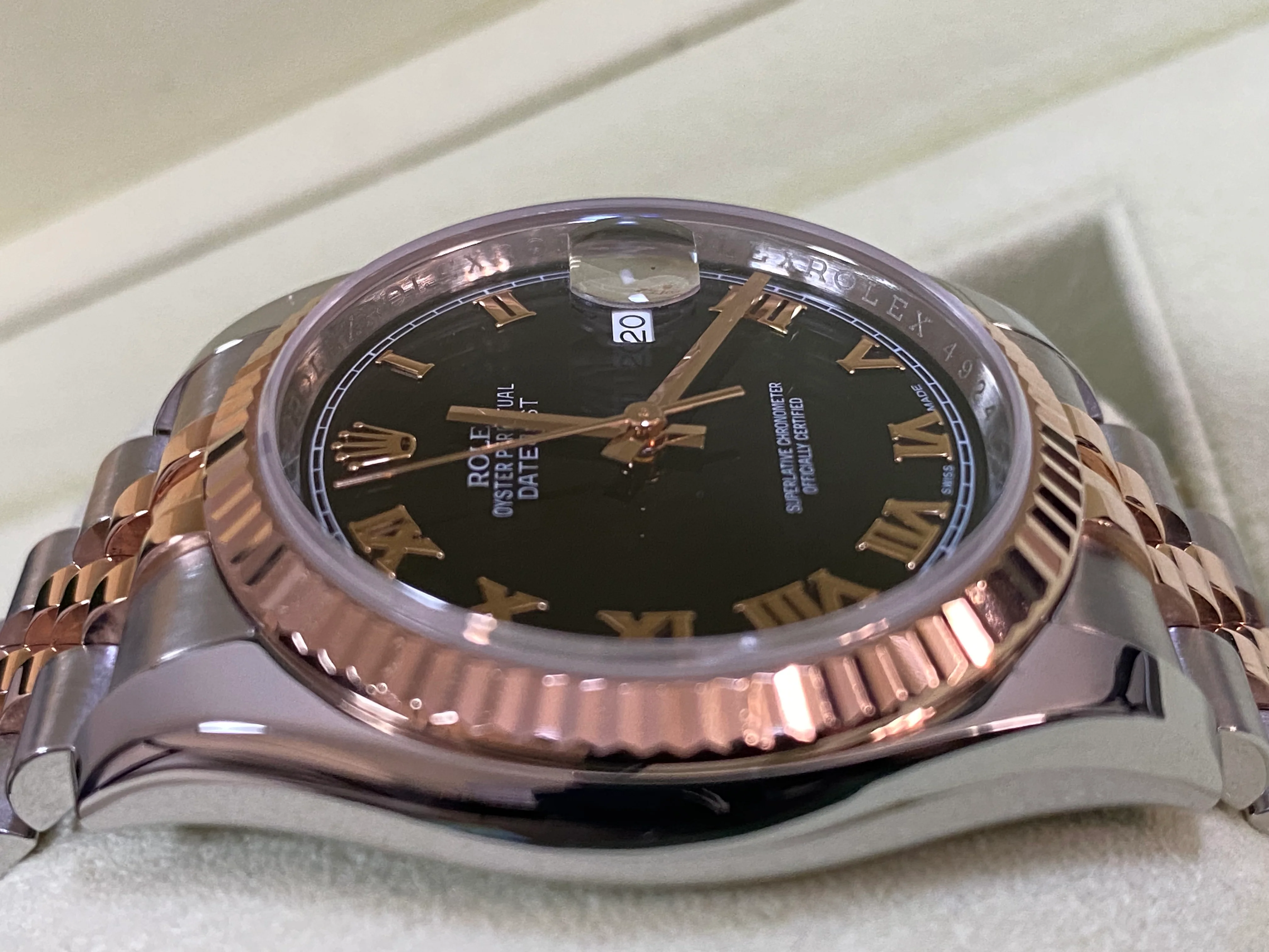 Rolex Steel and Everose Gold Datejust 36 - Fluted Bezel - Black Roman Dial - Jubilee Bracelet - 116231