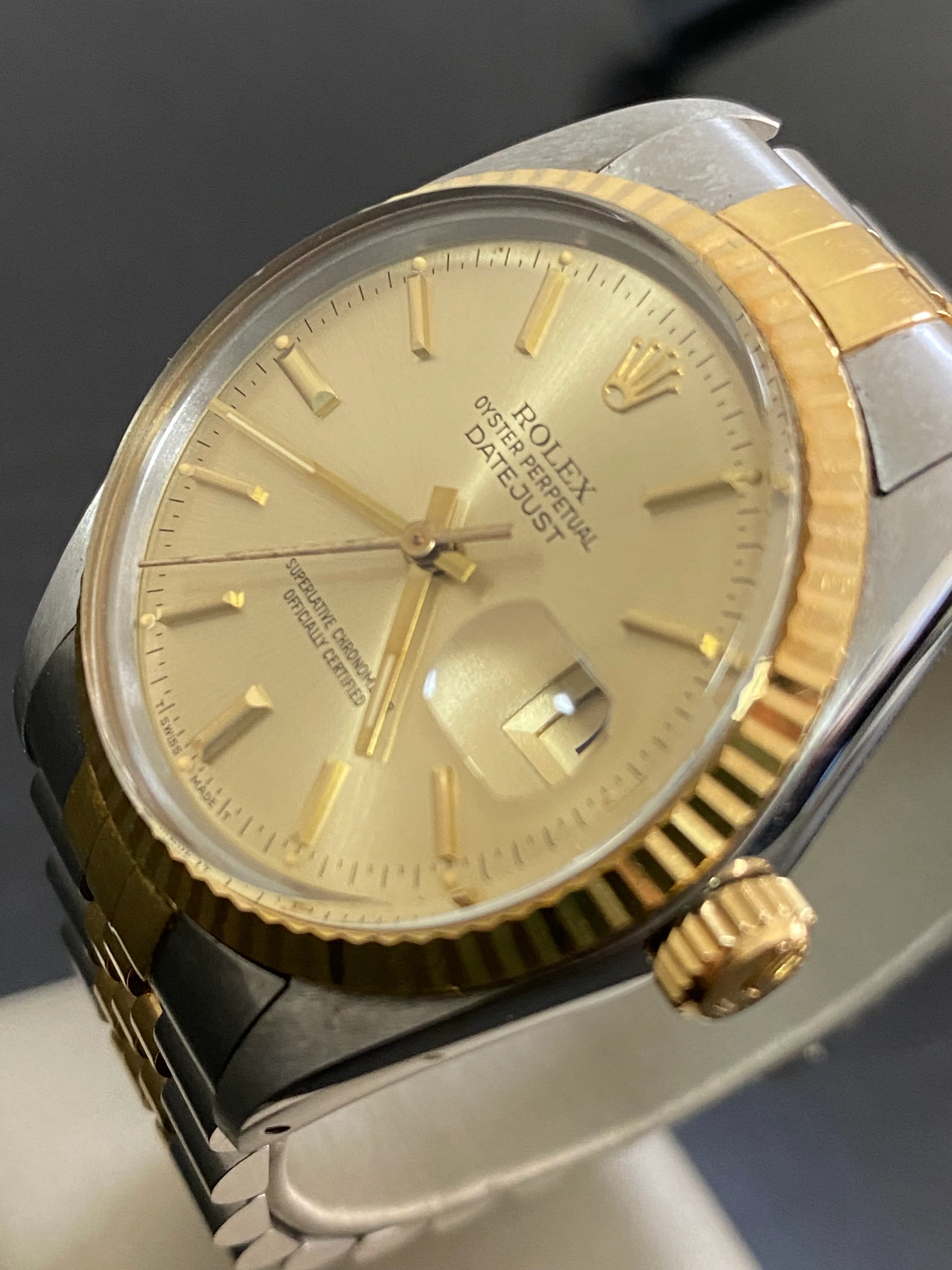 Rolex Steel and Yellow Gold Datejust 36 - 1985 - Fluted Bezel - Champagne Index Dial - Jubilee Bracelet - 16013 *UNPOLISHED*