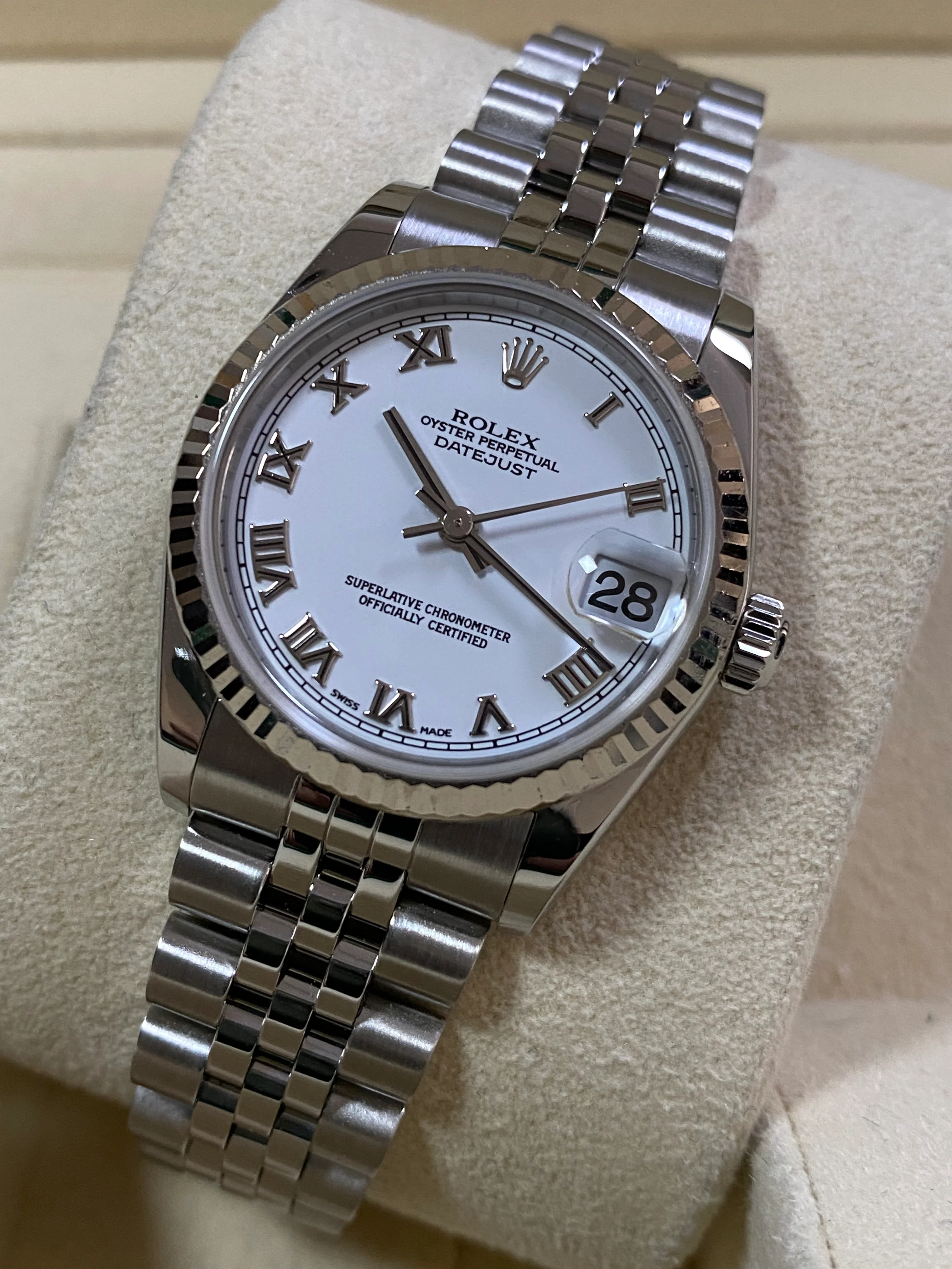 Rolex Steel White Gold Datejust 31 - F Serial - Fluted Bezel - White Roman Dial - Jubilee Bracelet - 78274