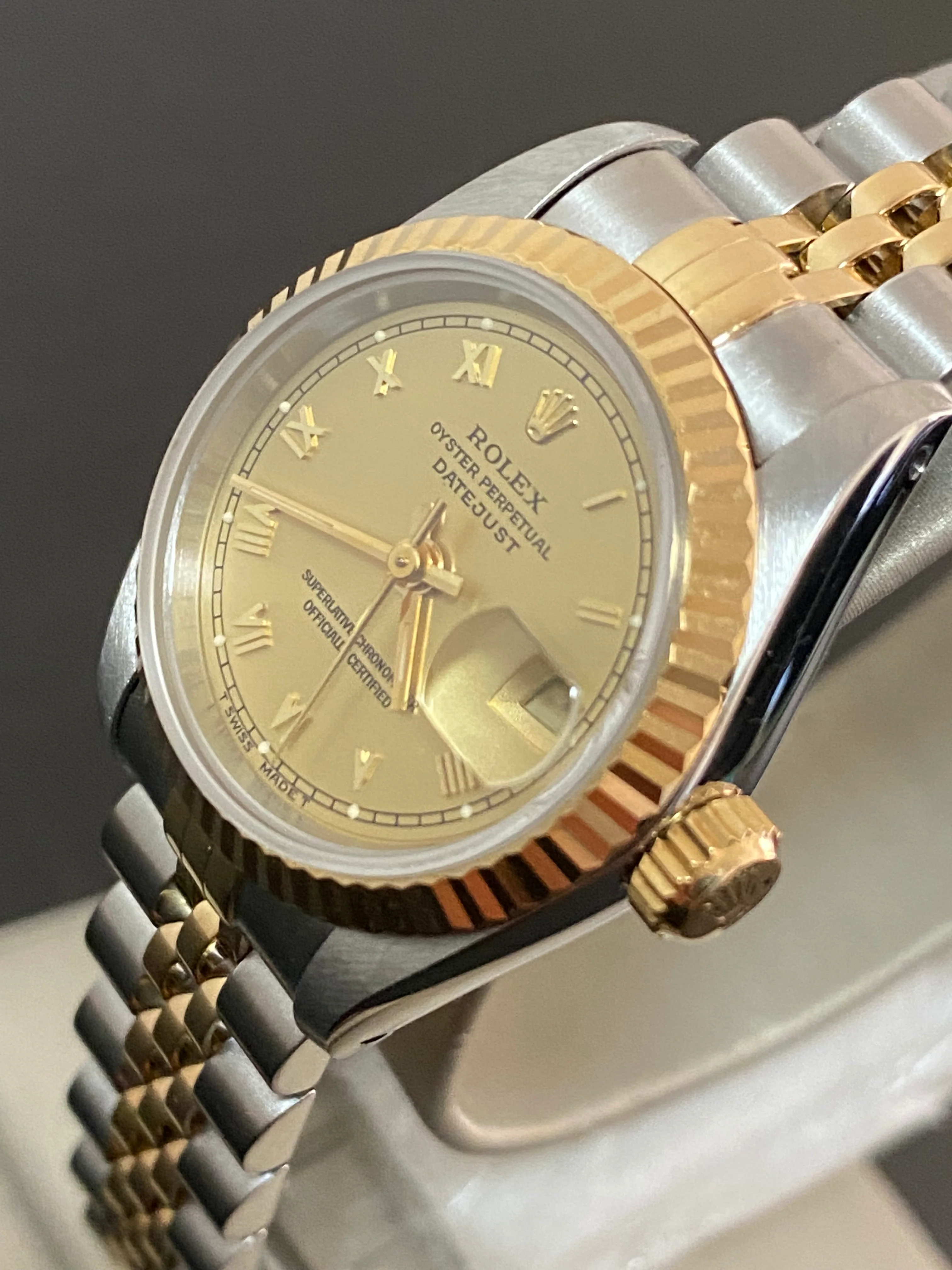 Rolex Steel and Yellow Gold Lady-Datejust - S serial - Fluted Bezel - Champagne Roman Dial - Jubilee Bracelet - 69173