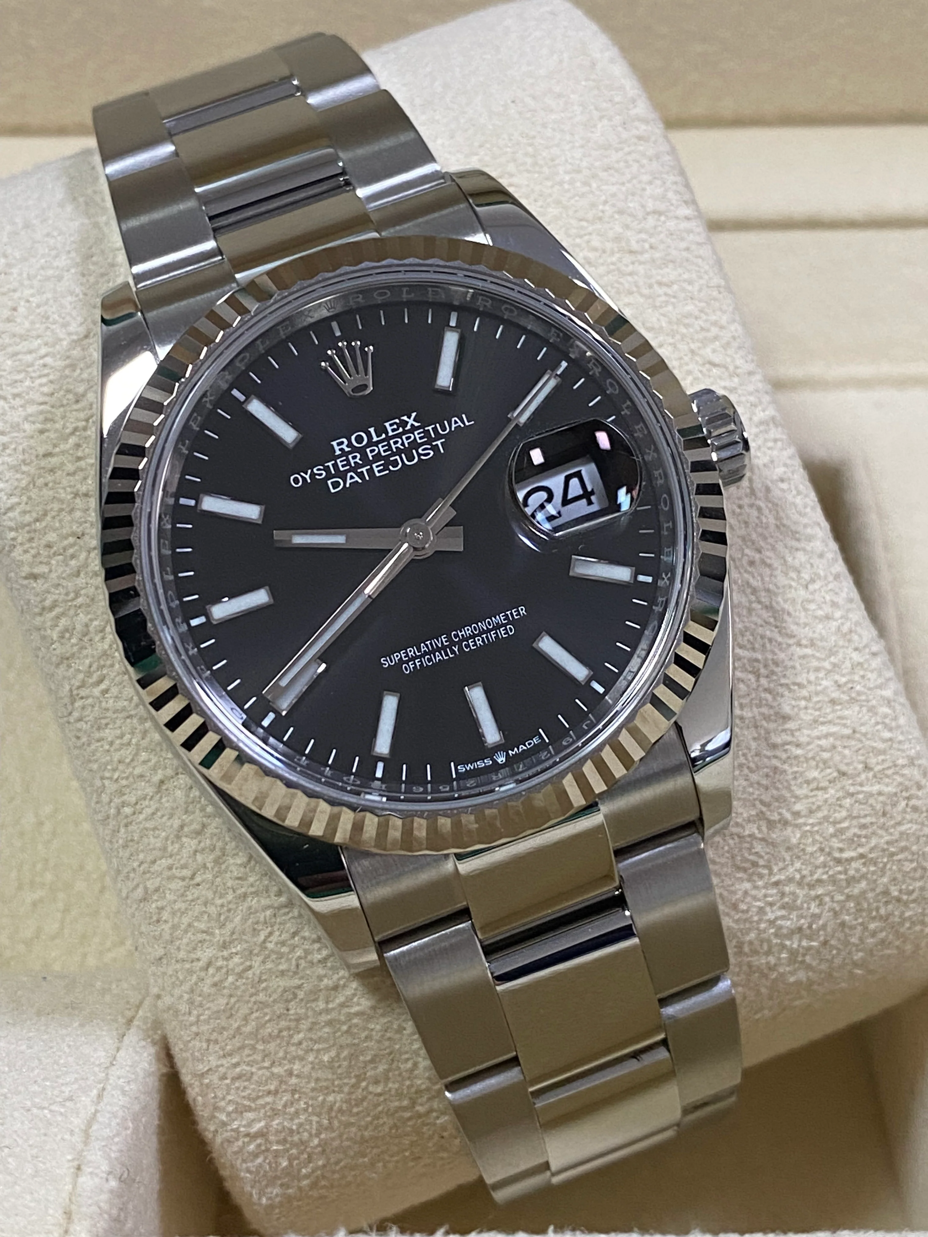 Rolex Steel Datejust 36 - 2023 - Fluted Bezel - Black Index Dial - Oyster Bracelet - 126234