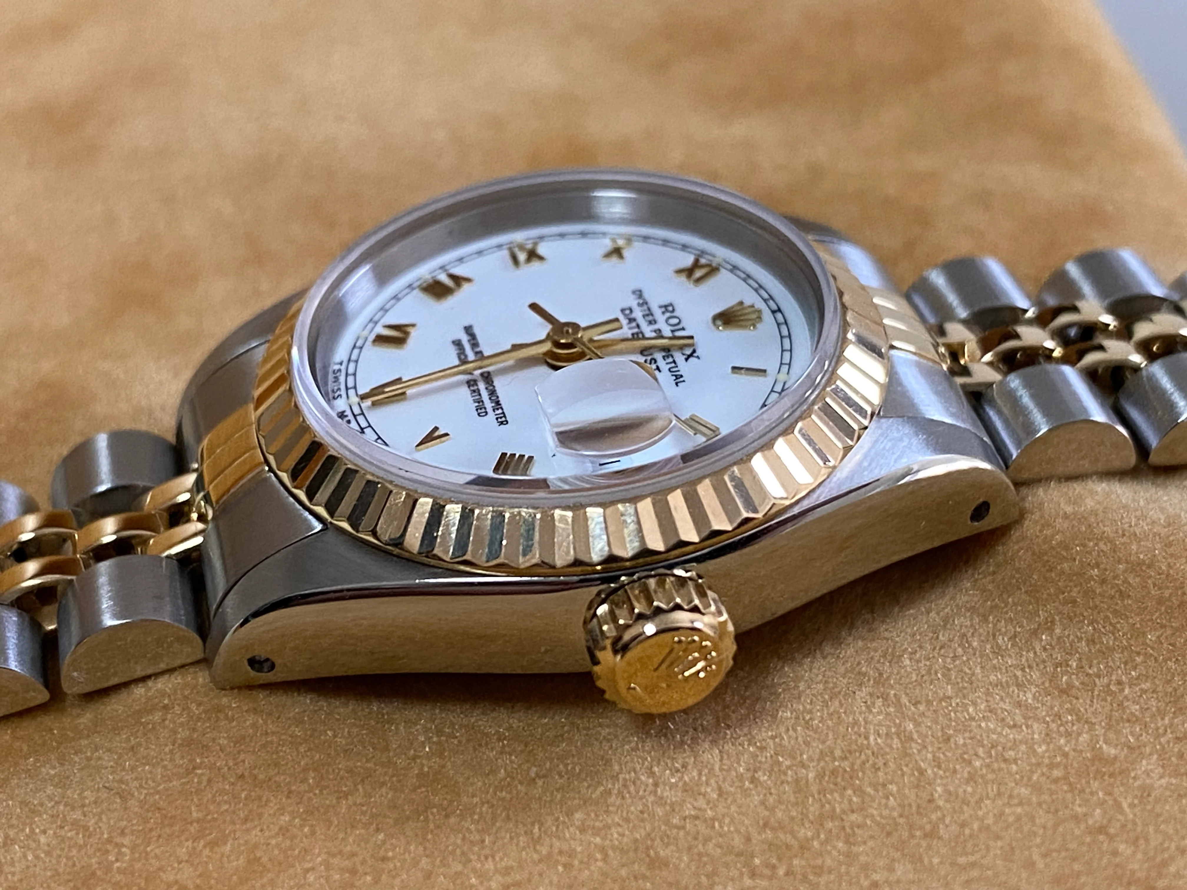 Rolex Steel and Yellow Gold Lady-Datejust - X serial - Fluted Bezel - White Roman Dial - Jubilee Bracelet - 69173 *COMPLETE SET*