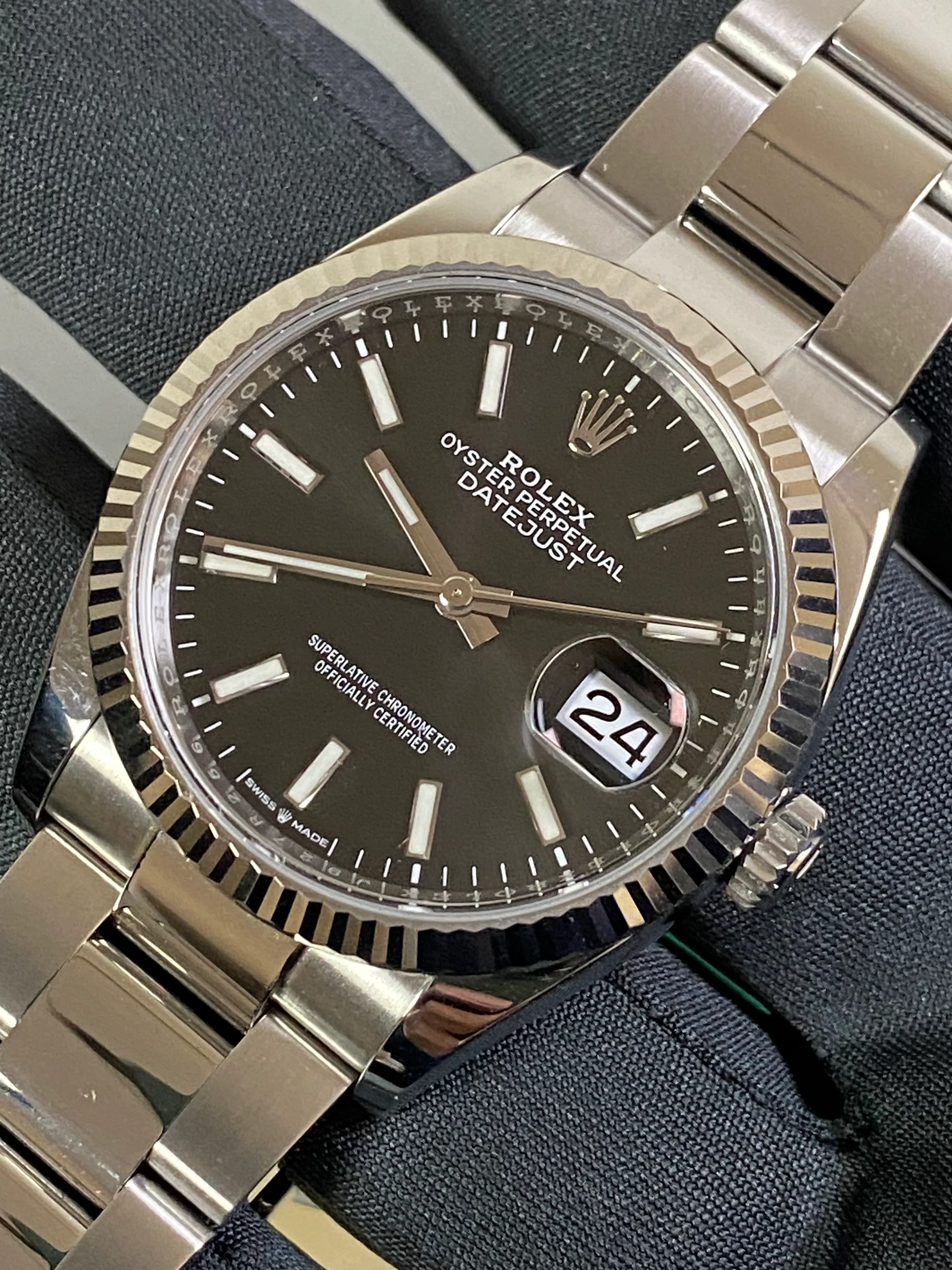 Rolex Steel Datejust 36 - 2023 - Fluted Bezel - Black Index Dial - Oyster Bracelet - 126234