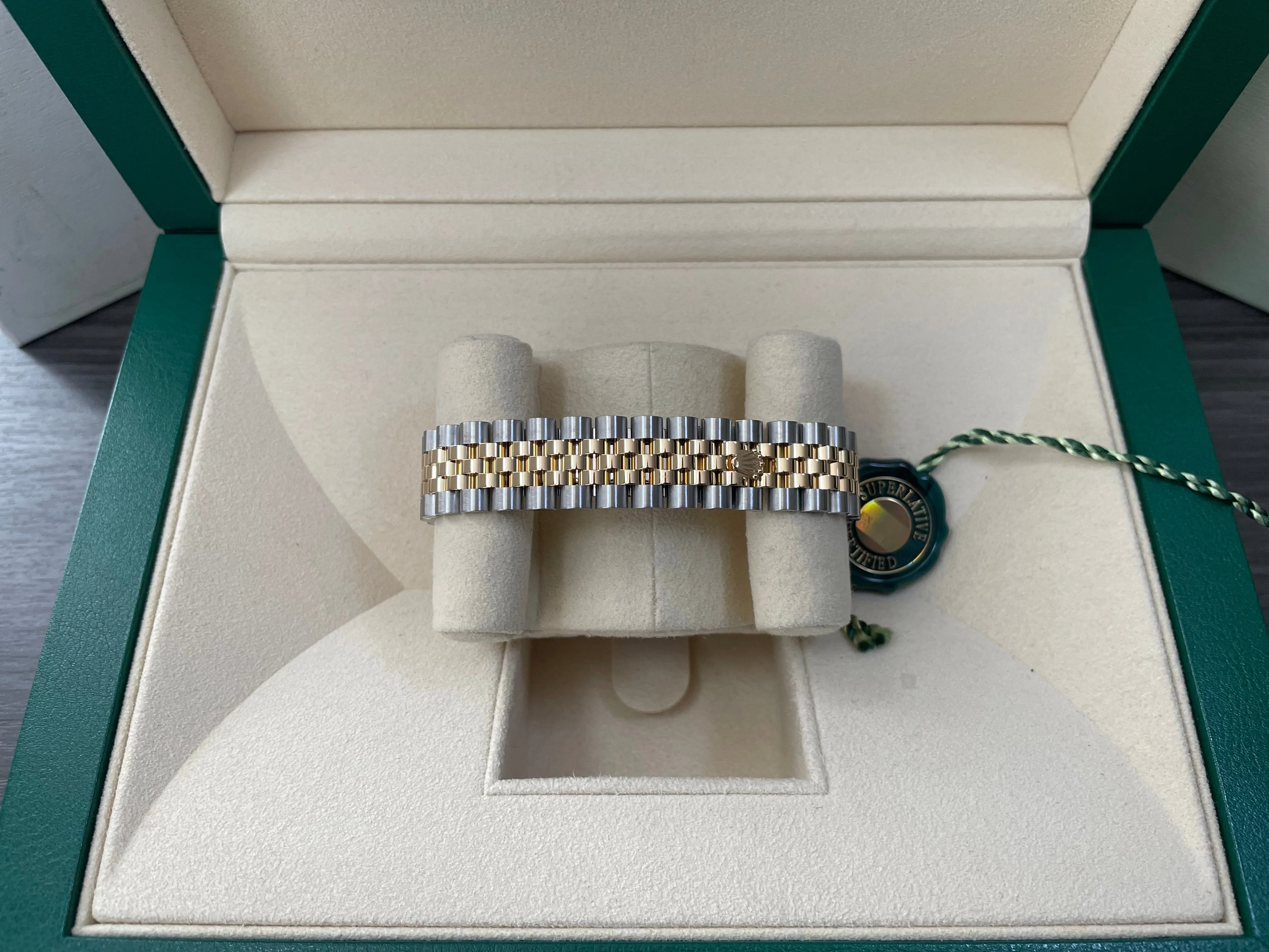 Rolex Steel and Yellow Gold Datejust 31 - 2022 - Fluted Bezel - Olive Green Diamond Dial - Jubilee Bracelet - 278273