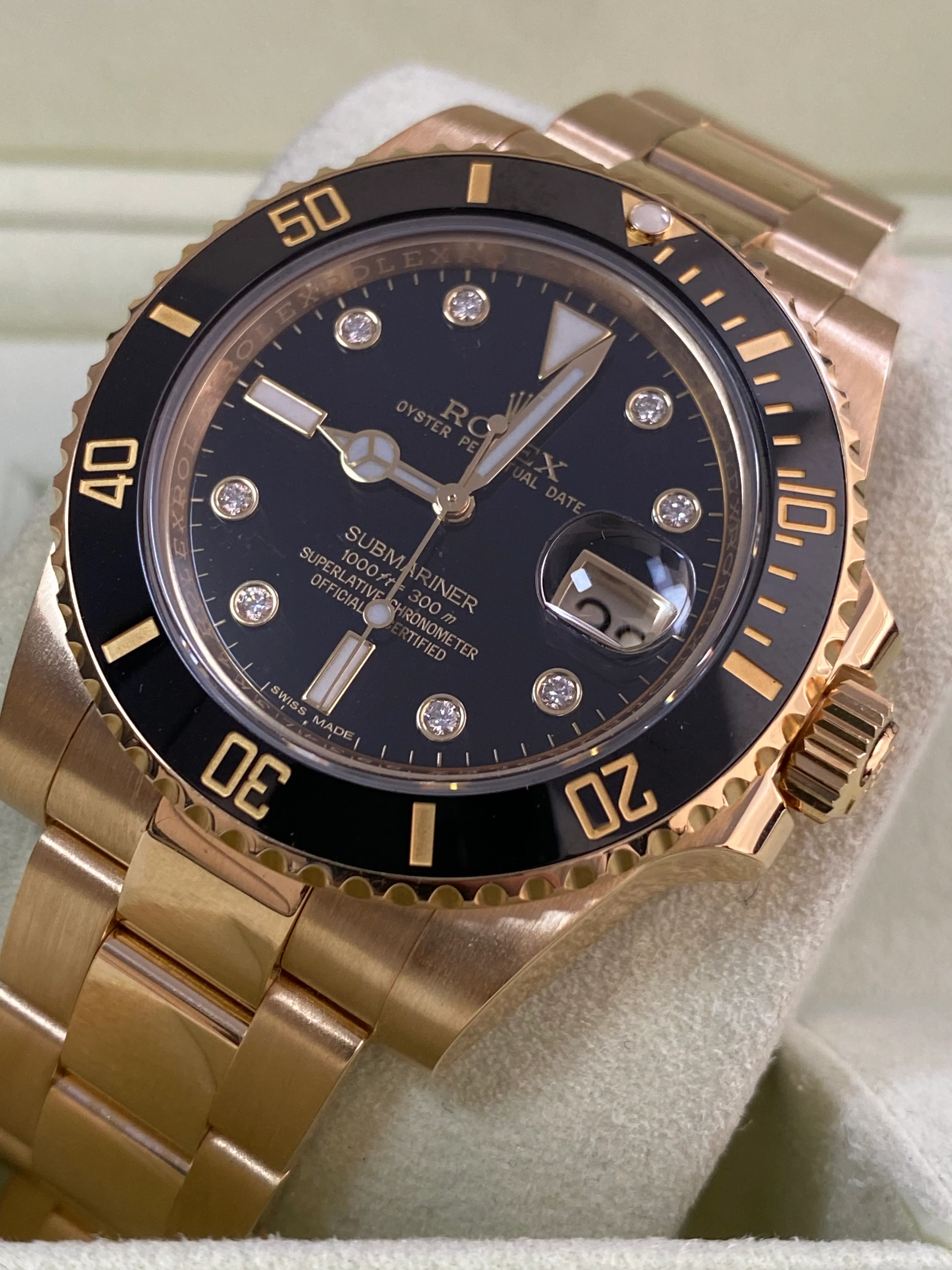 Rolex Yellow Gold Submariner Date - 2014 - Black Bezel - Diamond Dial - 116618LN *FULL SET*