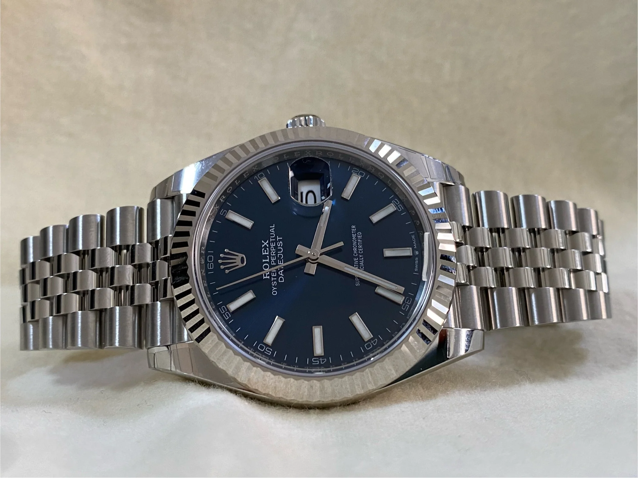 Rolex Steel and White Gold Datejust 41 - 2024 - Fluted Bezel - Blue Index Dial - Jubilee Bracelet - 126334 *COMPLETE SET*