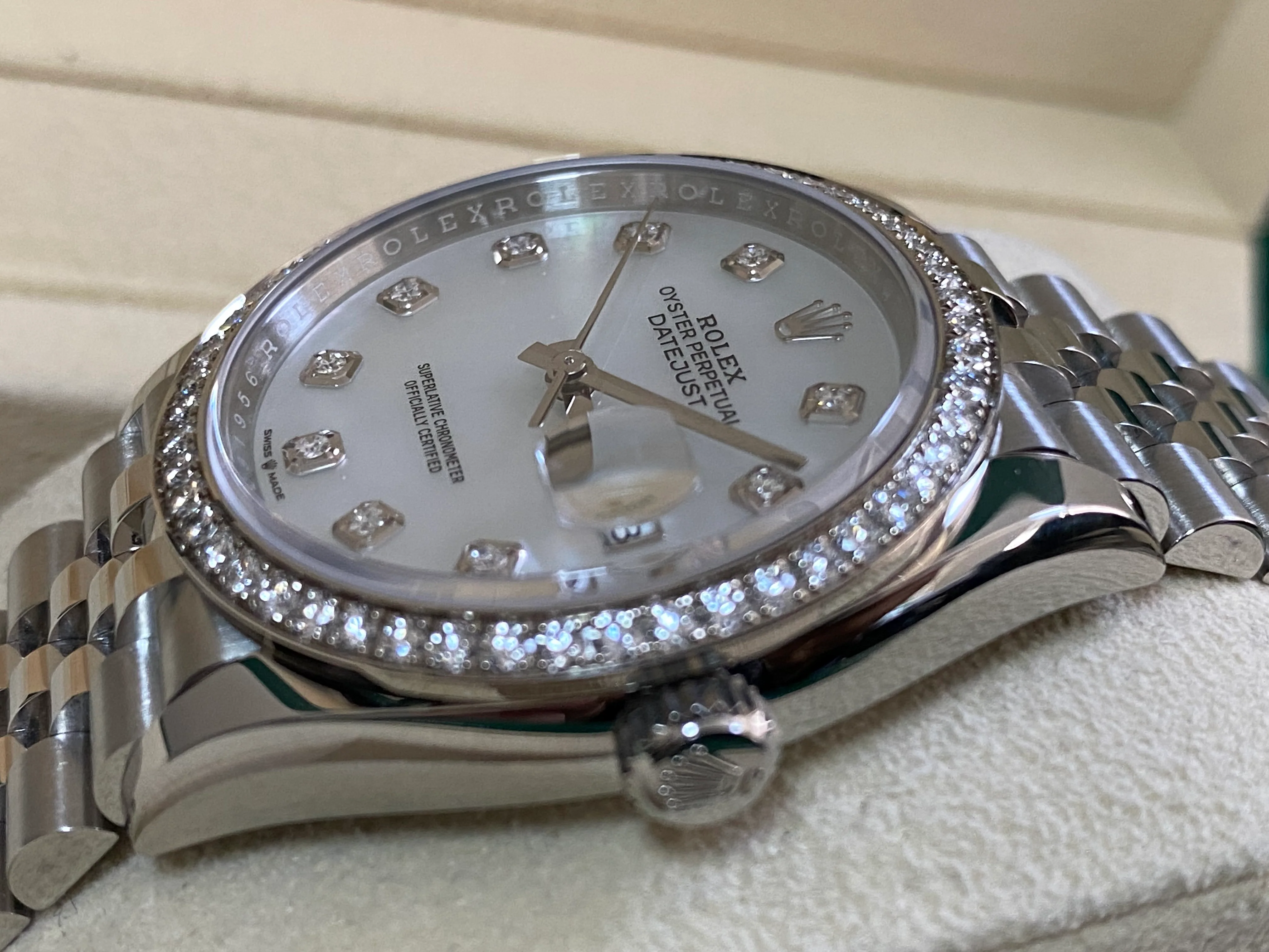 Rolex Steel Datejust 36 - 2024 - Diamond Bezel - Mother-of-Pearl Diamond Dial - Jubilee Bracelet - 126284RBR