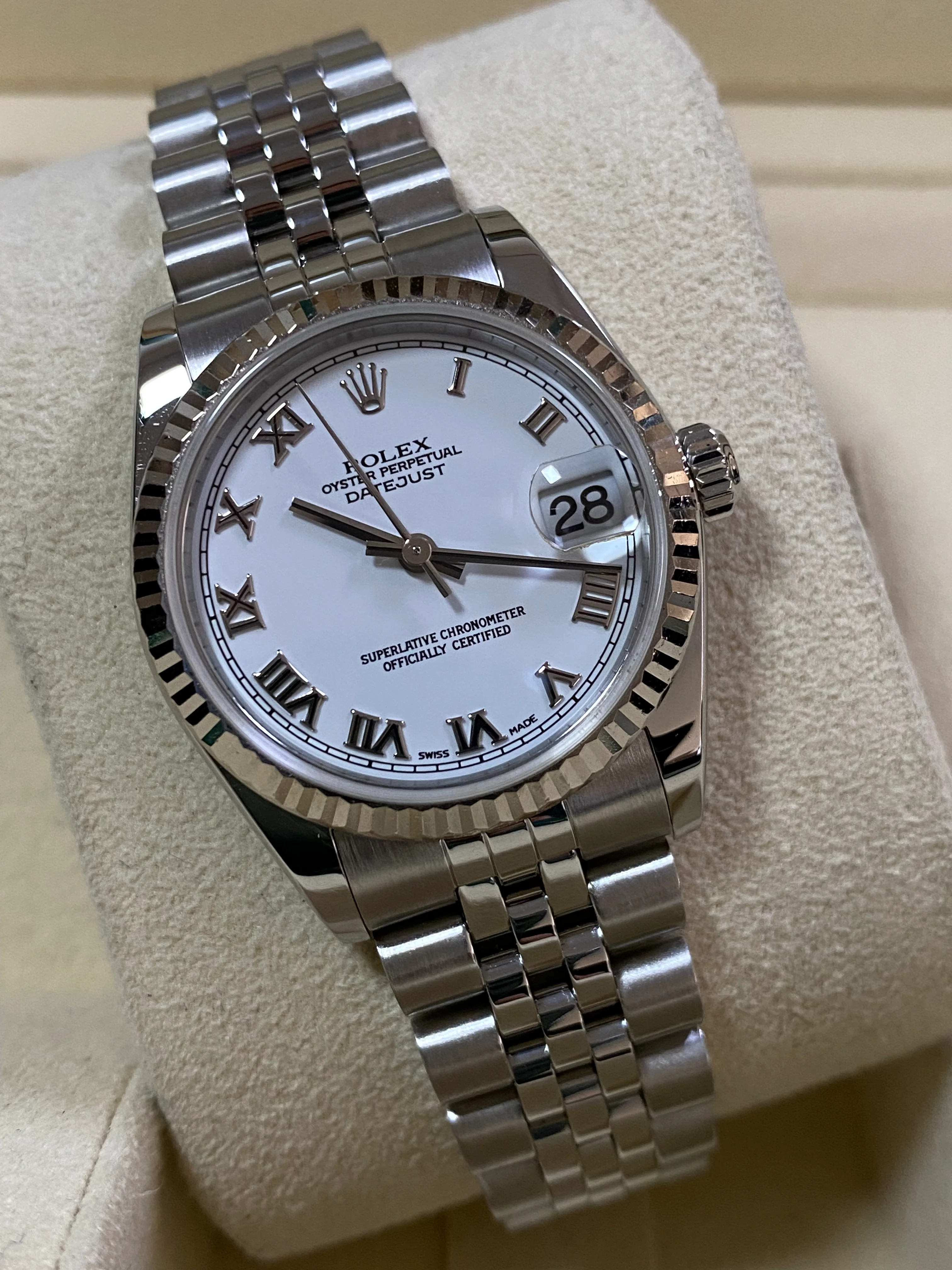 Rolex Steel White Gold Datejust 31 - F Serial - Fluted Bezel - White Roman Dial - Jubilee Bracelet - 78274