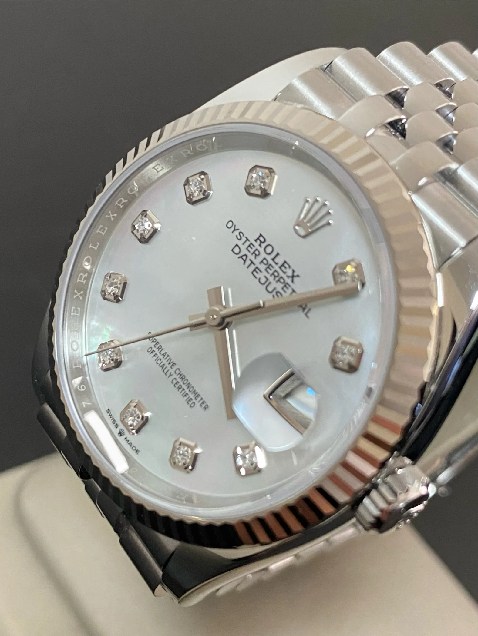 Rolex Steel Datejust 36 - 2024 - Fluted Bezel - Mother-of-Pearl Diamond Dial - Jubilee Bracelet - 126234 *FULL SET*
