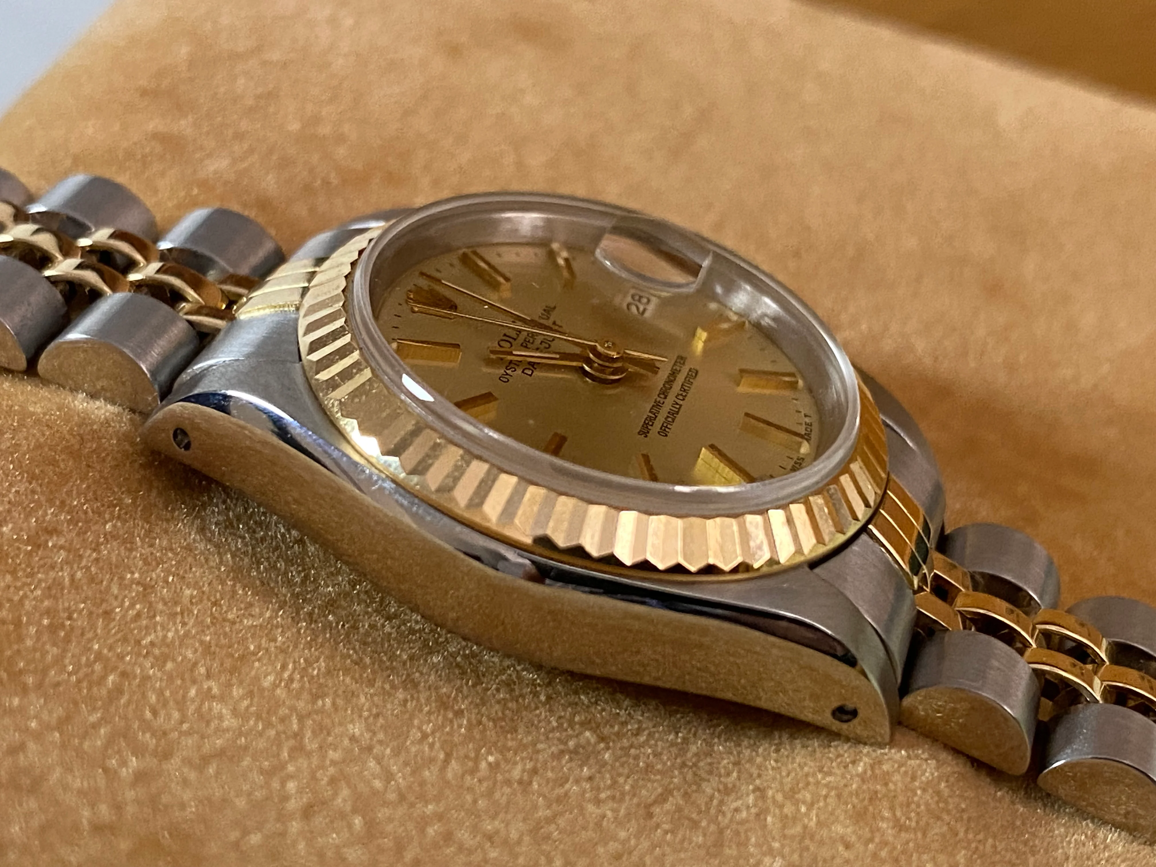 Rolex Steel and Yellow Gold Lady-Datejust - E serial - Fluted Bezel - Champagne Index Dial - Jubilee Bracelet - 69173