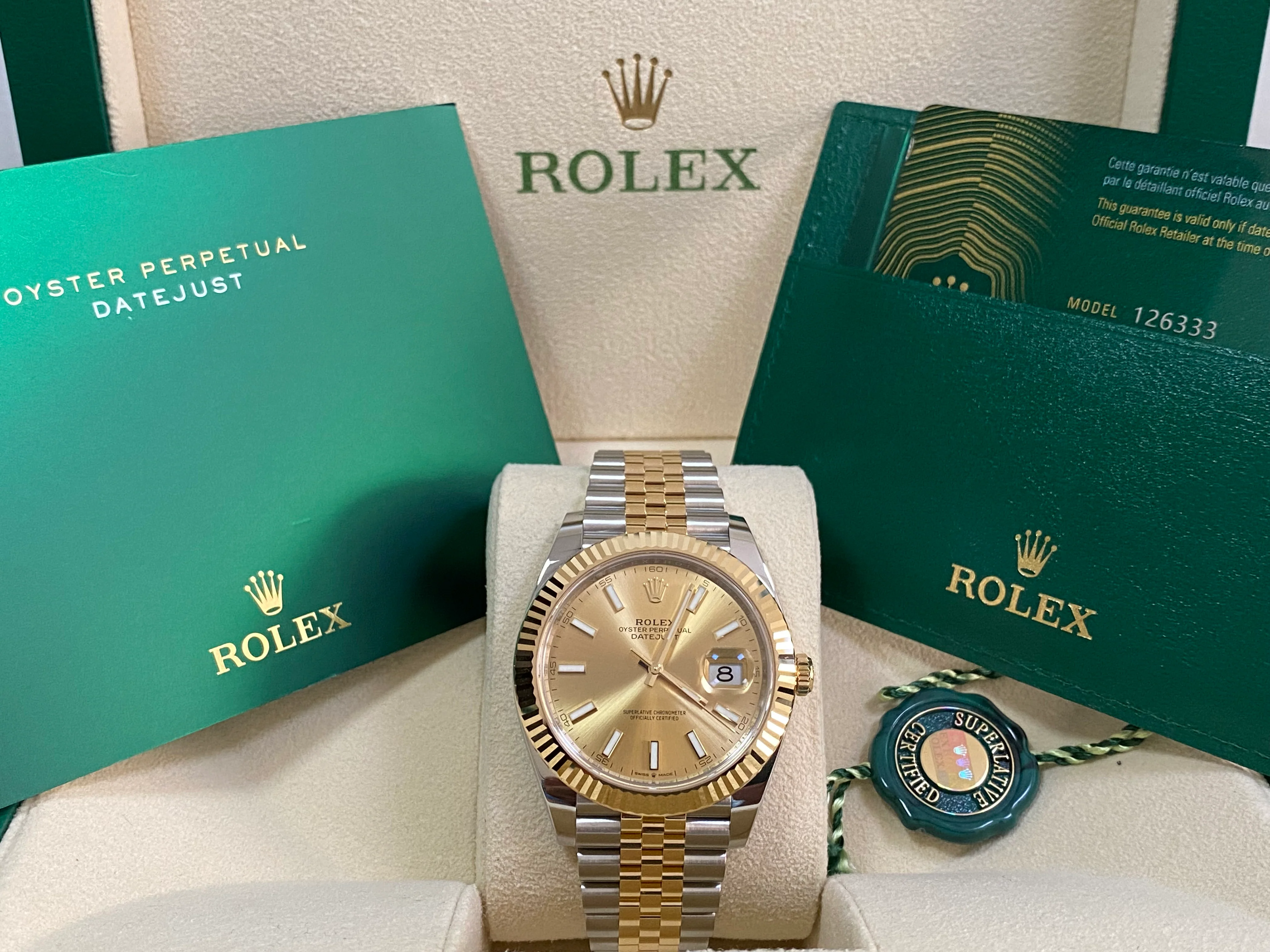 Rolex Steel and Yellow Gold Datejust 41 - 2023 - Fluted Bezel - Champagne Index Dial - Jubilee Bracelet - 126333