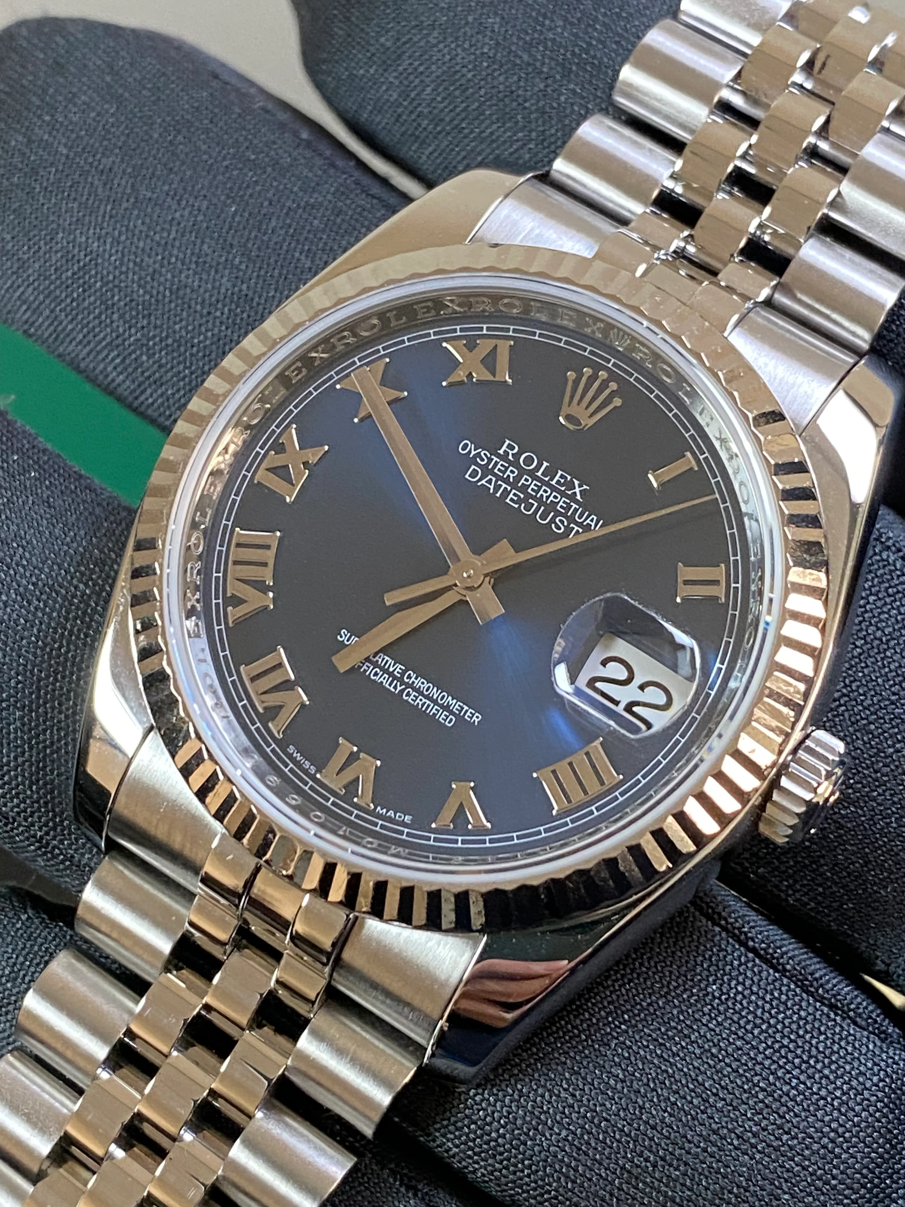 Rolex Steel Datejust 36 - 2007 - Fluted Bezel - Blue Roman Dial - Jubilee Bracelet - 116234