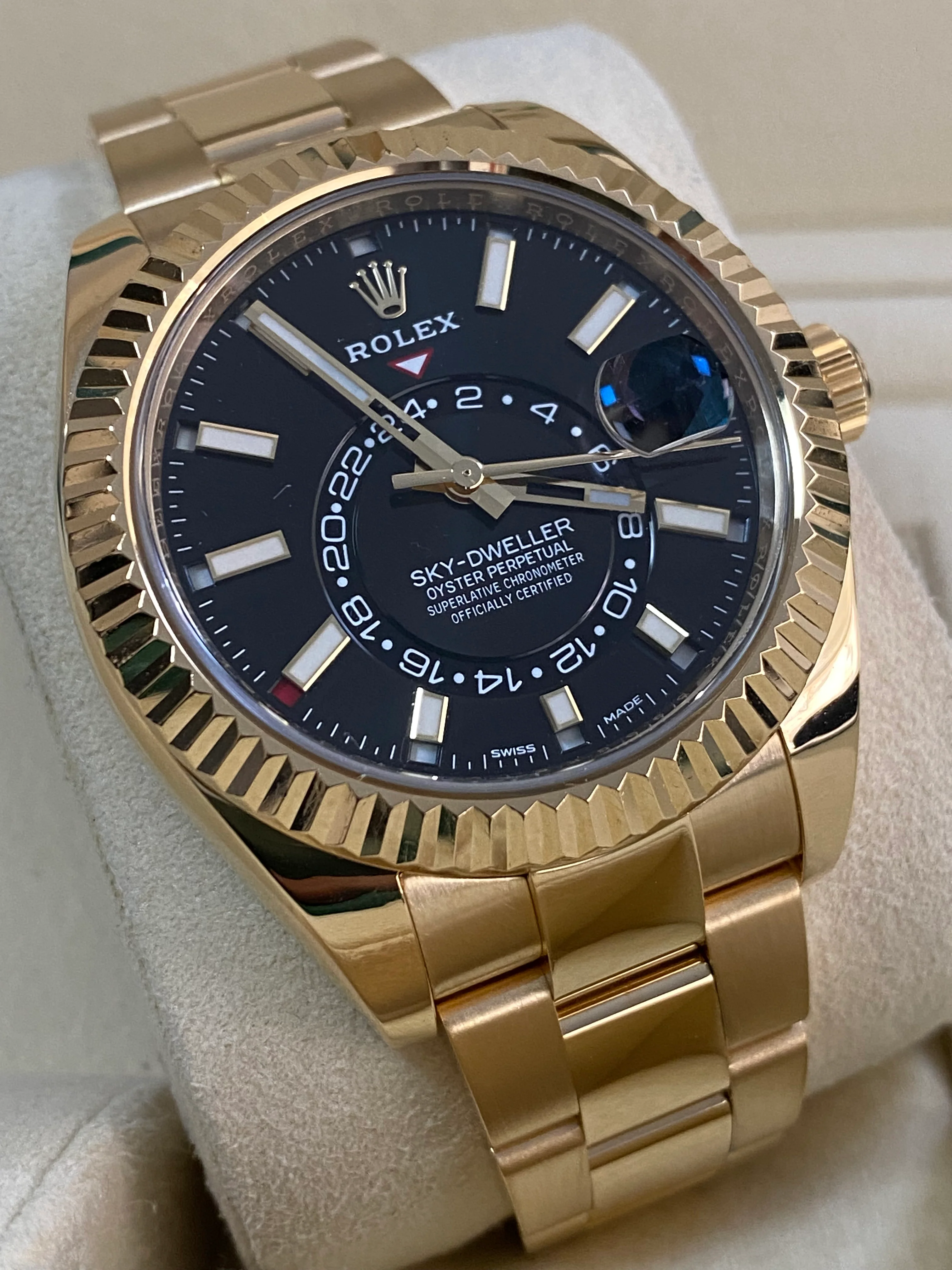 Rolex Yellow Gold Sky-Dweller - 2022 - Black Index Dial - Oyster Bracelet - 326938 *COMPLETE SET*