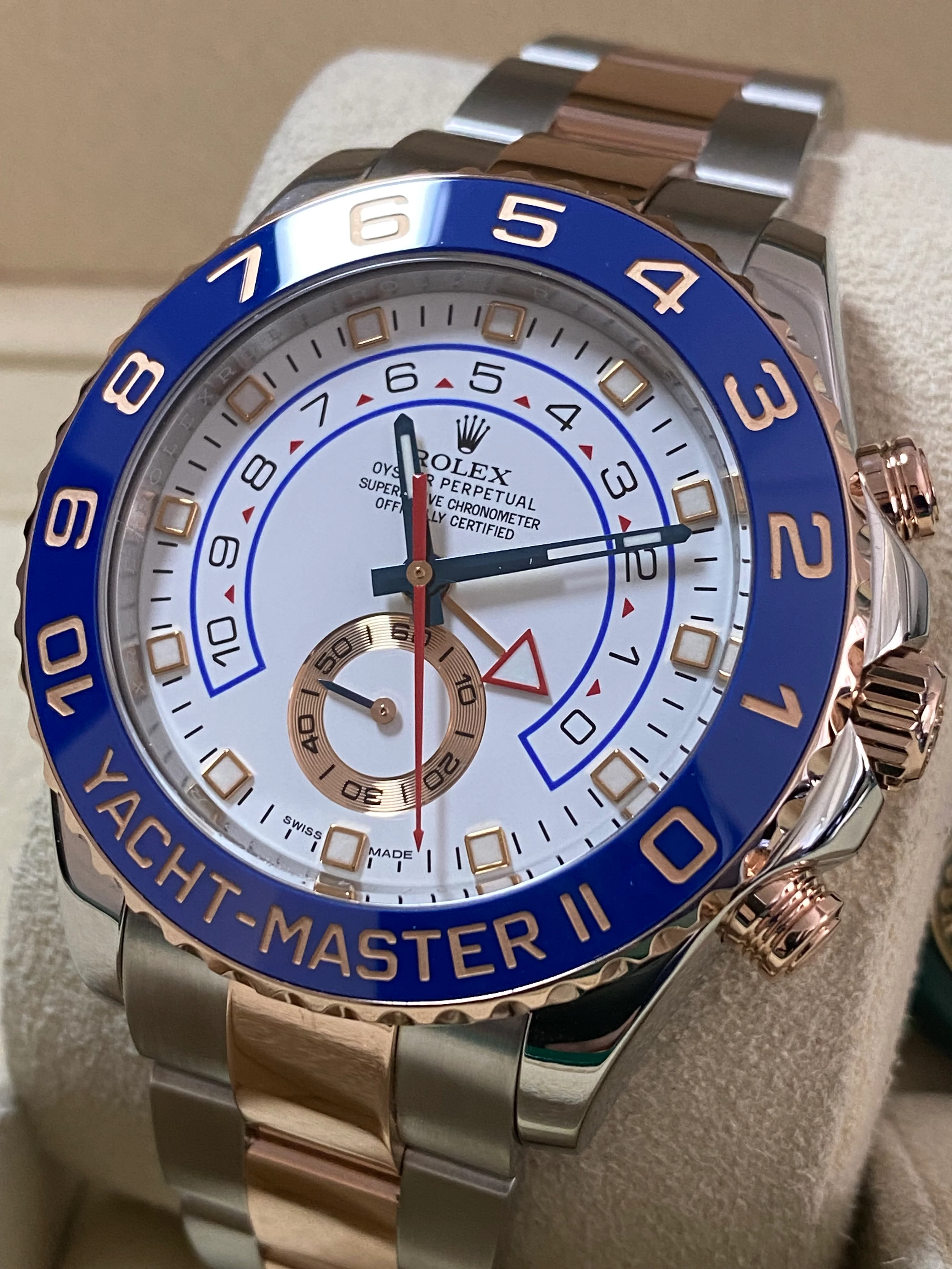 Rolex Steel and Everose Gold Yacht-Master II - 2016 - Ceramic Blue Bezel - White Dial - 116681 *FULL SET*