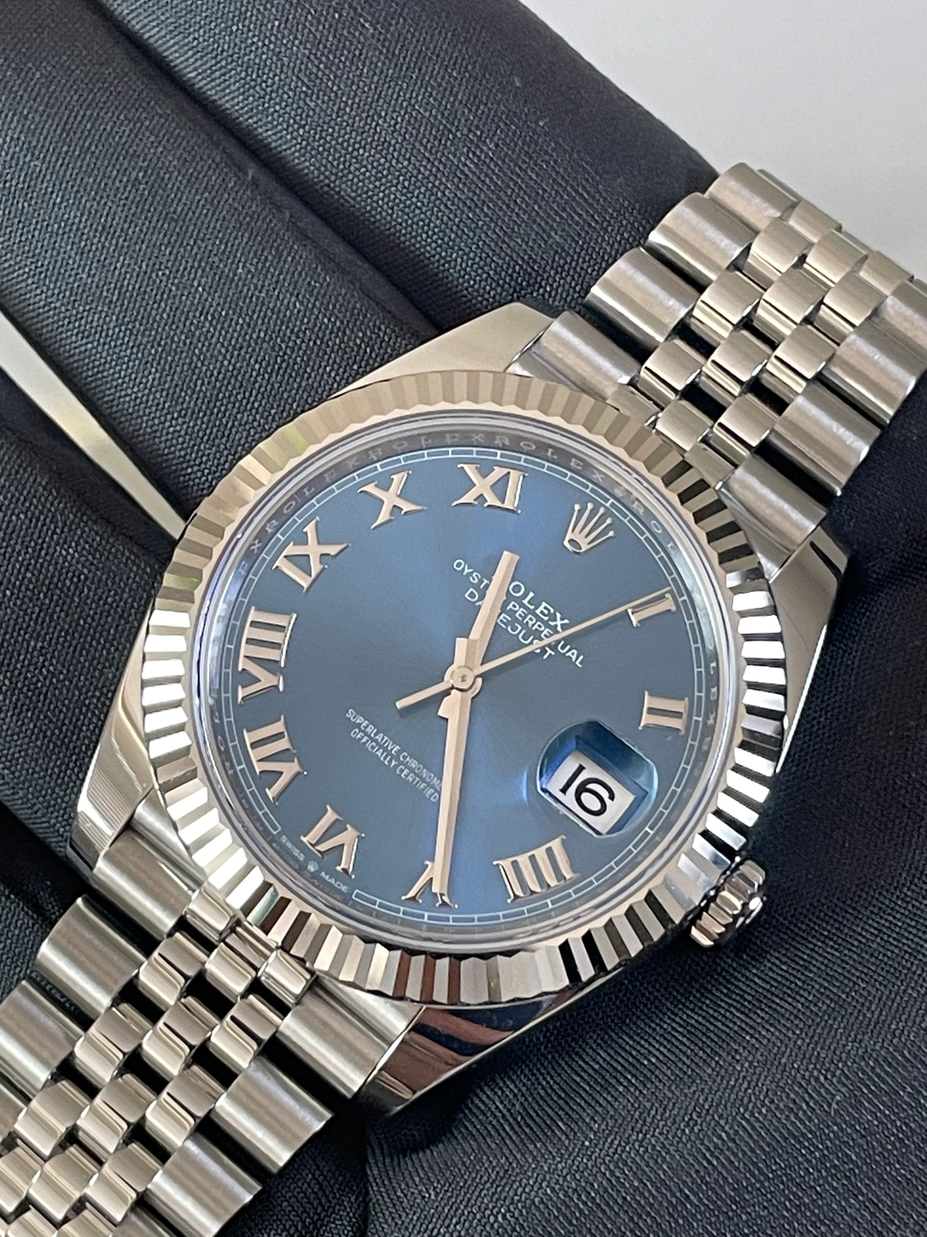 Rolex Steel and White Gold Rolesor Datejust 41 - 2023 - Fluted Bezel - Blue Roman Dial - Jubilee Bracelet - 126334