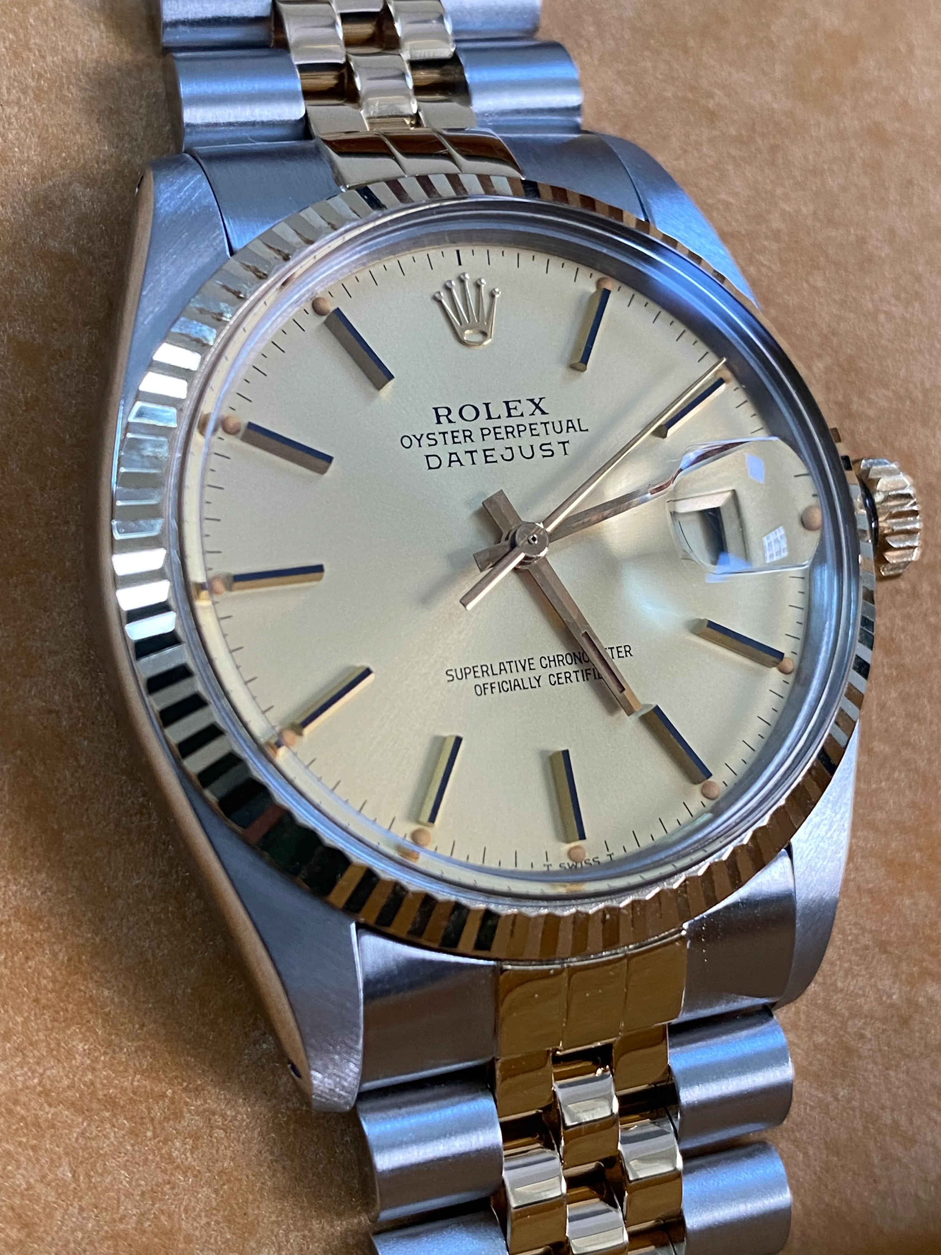 Rolex Steel and Yellow Gold Datejust 36 - 1983 - Fluted Bezel - Champagne Index Dial - Jubilee Bracelet - 16013