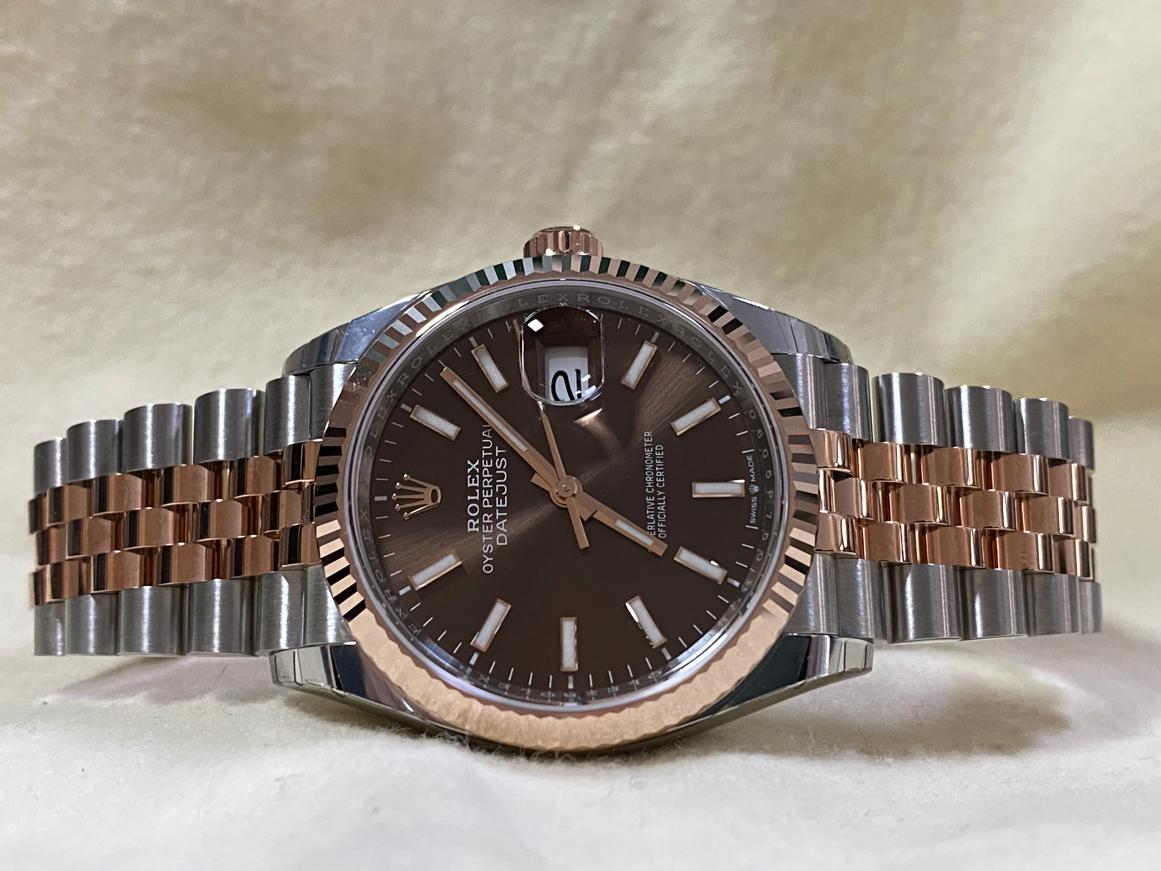 Rolex Steel and Everose Gold Datejust 36 - 2023 - Fluted Bezel - Chocolate Index Dial - Jubilee Bracelet - 126231