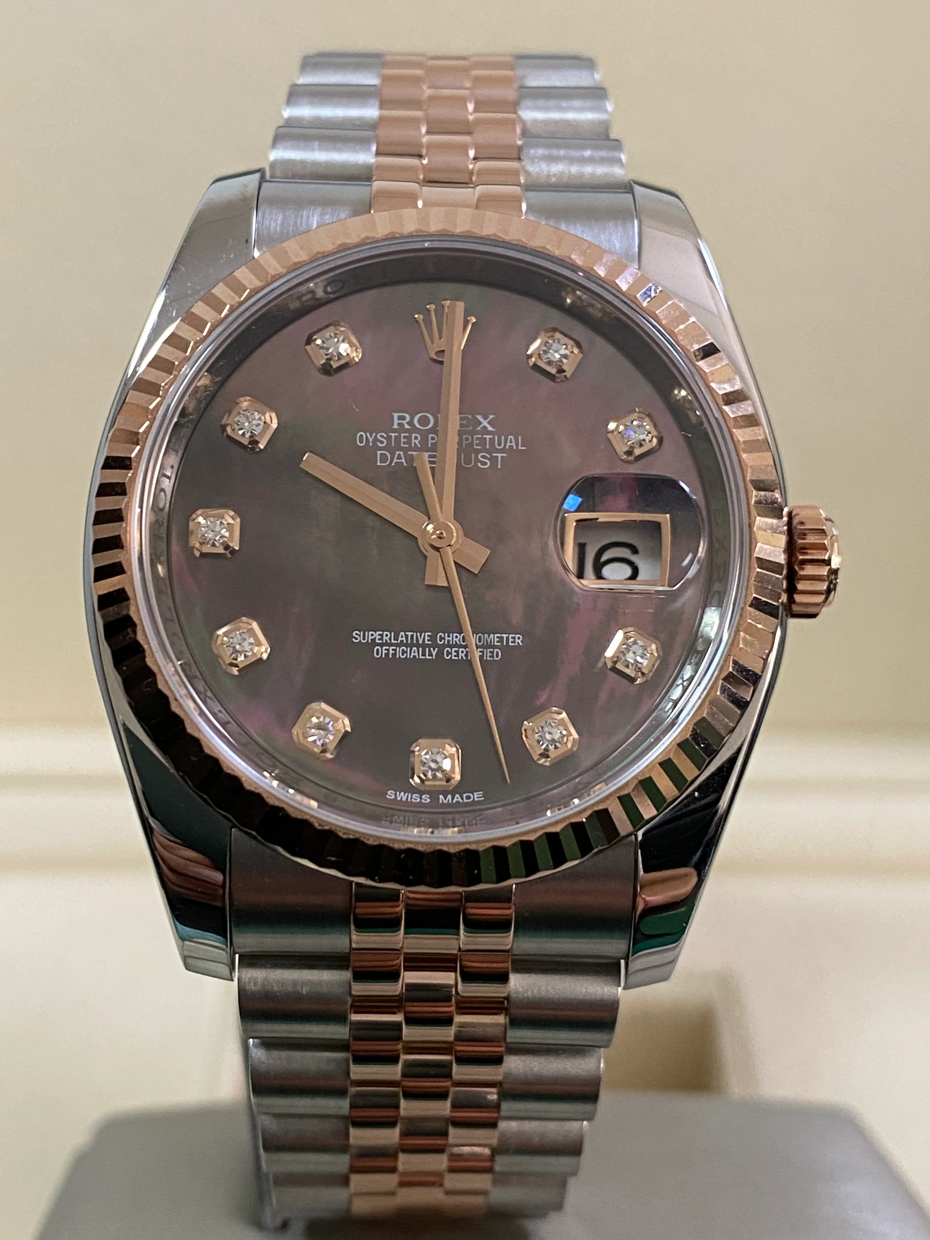 Rolex Steel and Everose Gold Datejust 36 - 2016 - Fluted Bezel - Tahitian Mother of Pearl Diamond Dial - Jubilee Bracelet - 116231 *FULL SET*