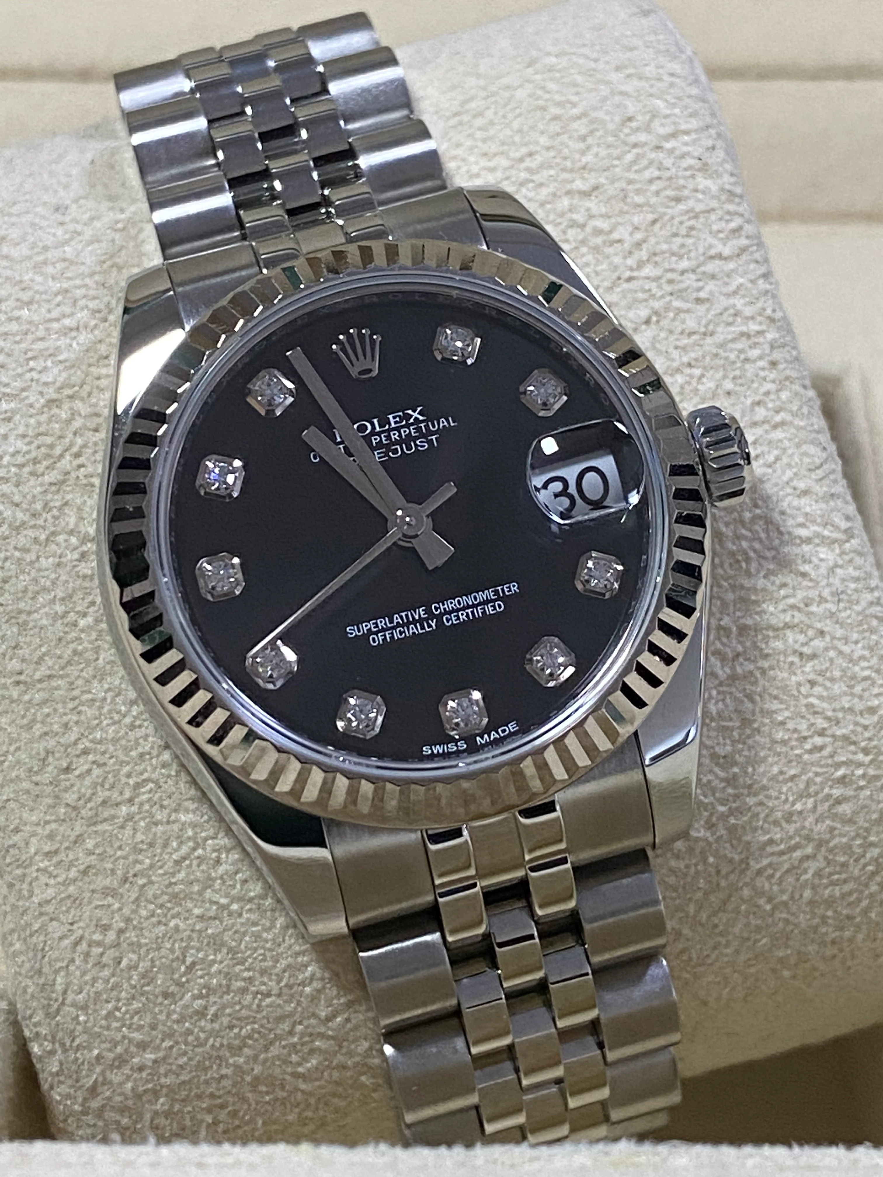 Rolex Steel Datejust 31 - Fluted Bezel - Factory Diamond Dial - Jubilee Bracelet - 178274