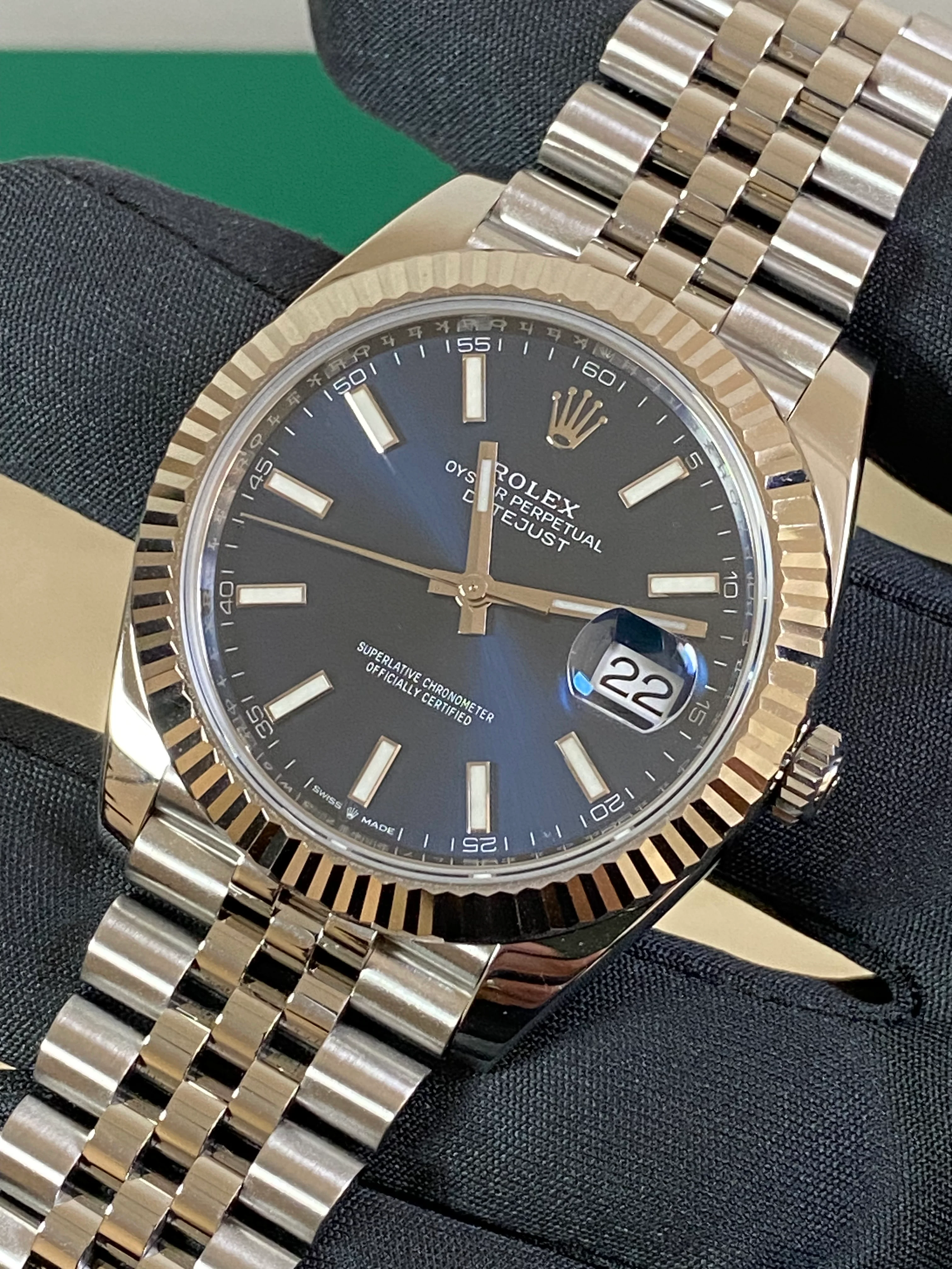 Rolex Steel and White Gold Datejust 41 - 2023 - Fluted Bezel - Blue Index Dial - Jubilee Bracelet - 126334