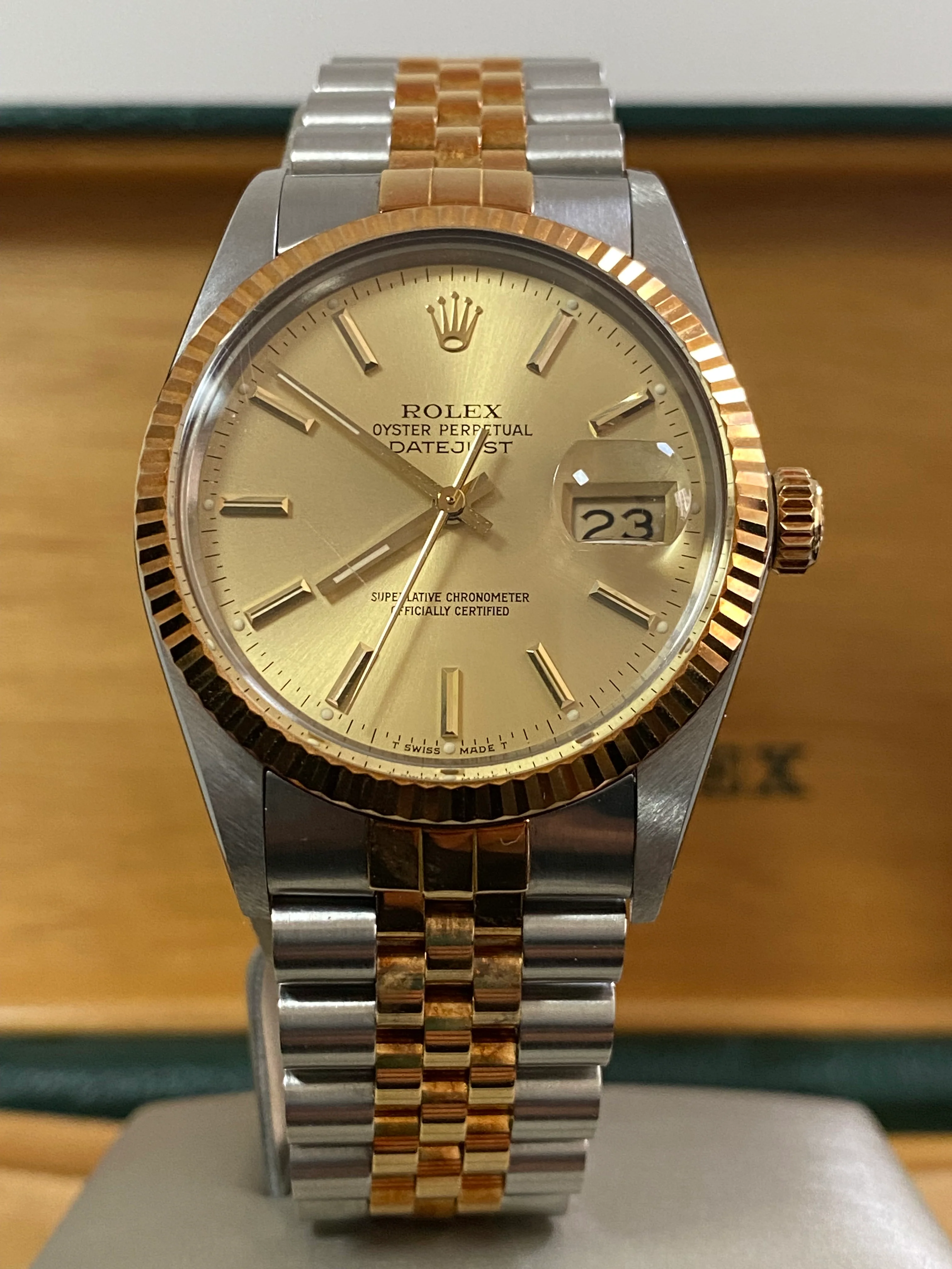 Rolex Steel and Yellow Gold Datejust 36 - 1987 - Fluted Bezel - Champagne Index Dial - Jubilee Bracelet - 16013 *UNPOLISHED*