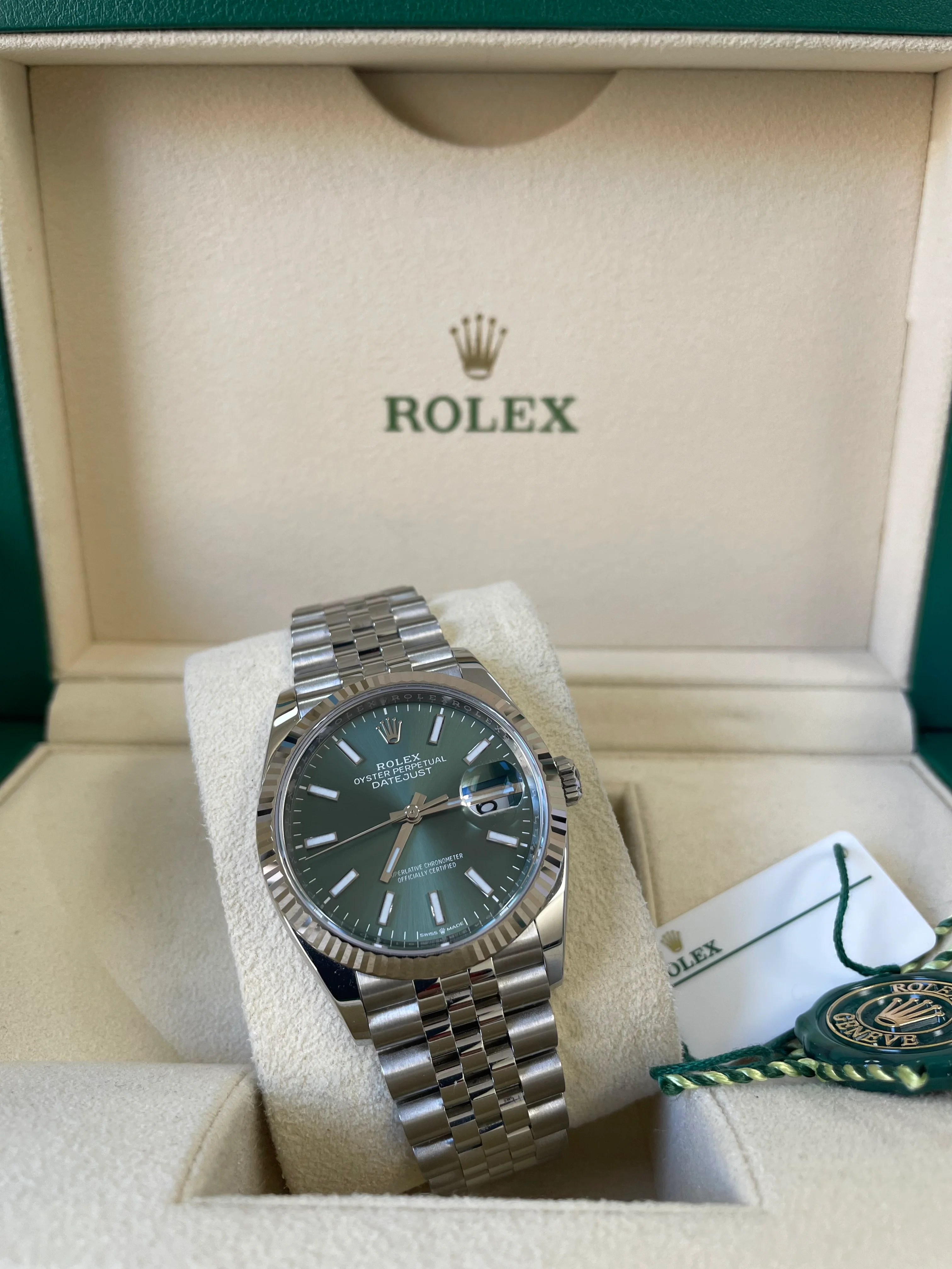 Rolex Steel Datejust 36 - 2023 - Fluted Bezel - Mint Green Dial - Jubilee Bracelet - 126234