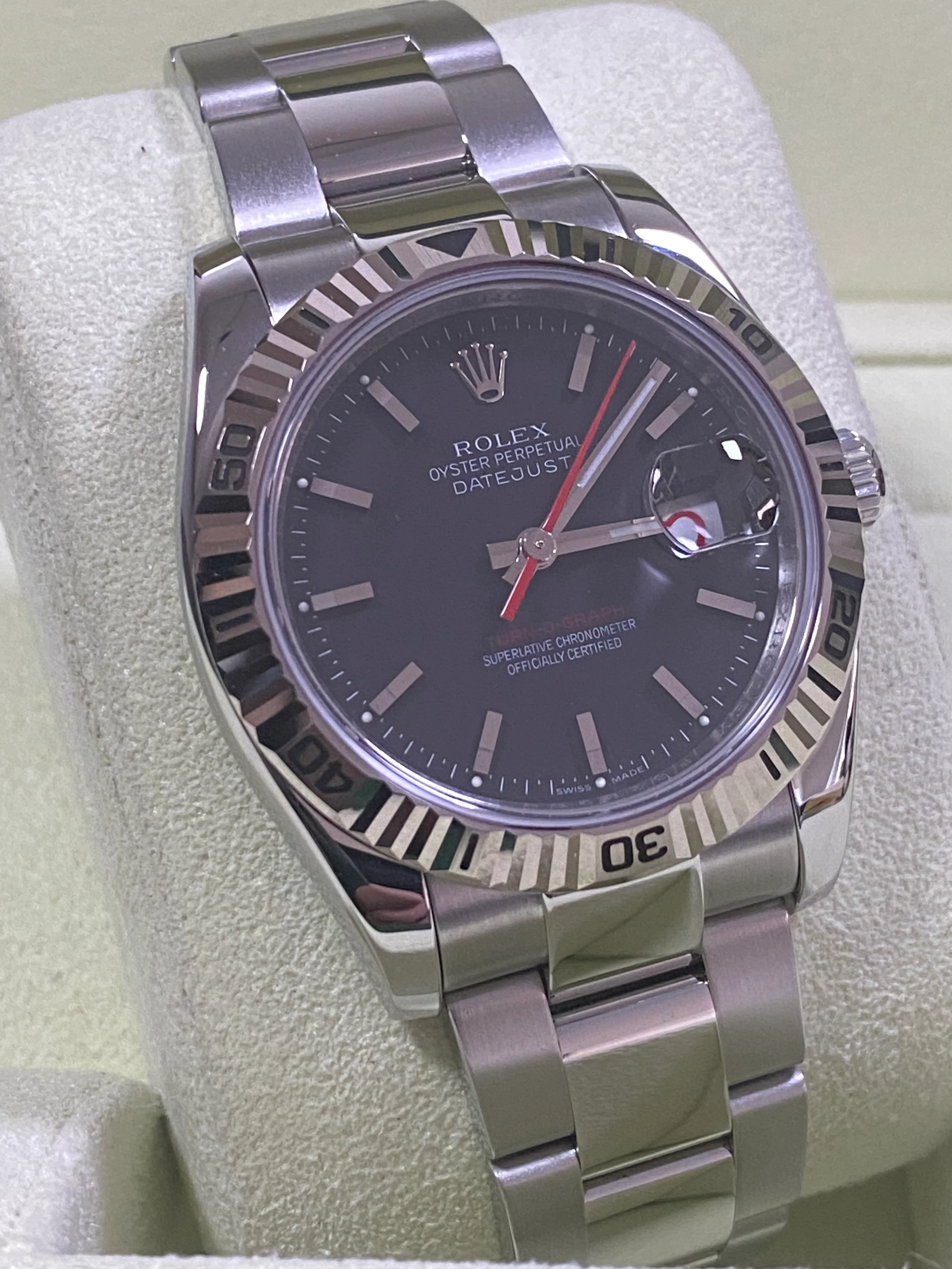 Rolex Steel Datejust 36 Turn-O-Graph - F Serial - Fluted Bezel - Black Index Dial - Oyster Bracelet - 116264
