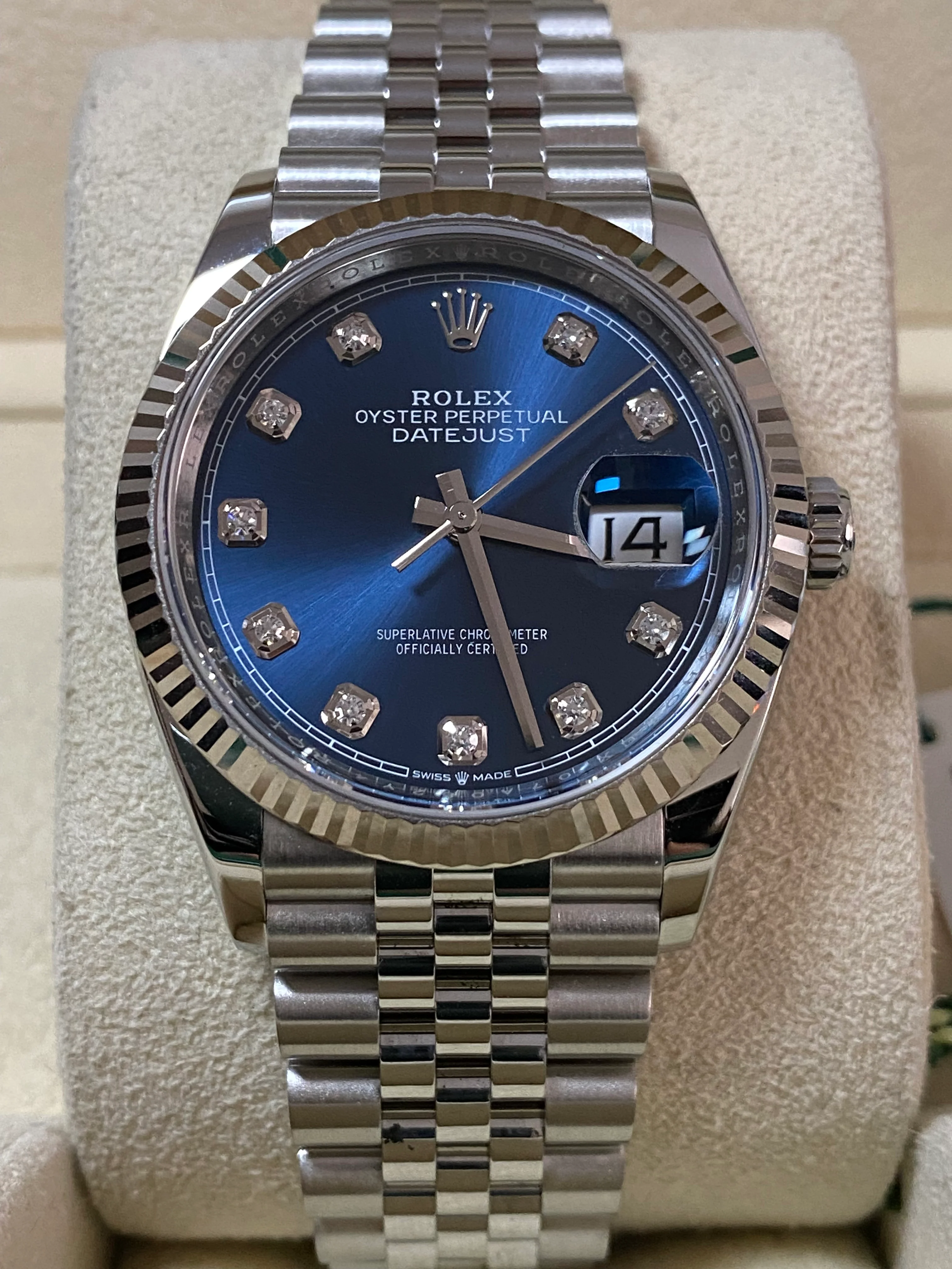Rolex Steel Datejust 36 - 2024 - Fluted Bezel - Blue Diamond Dial - Jubilee Bracelet - 126234 *FULL SET*