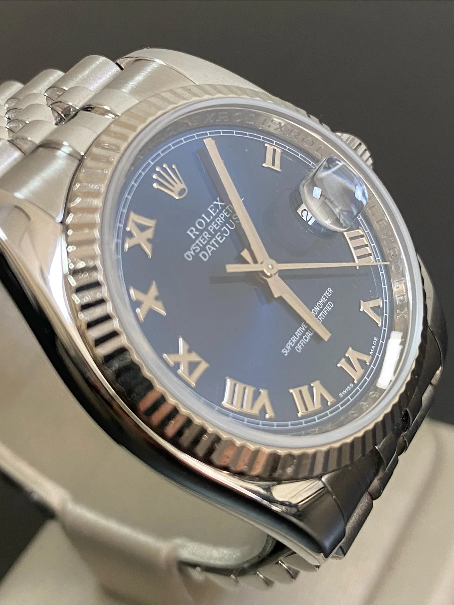 Rolex Steel Datejust 36 - 2007 - Fluted Bezel - Blue Roman Dial - Jubilee Bracelet - 116234