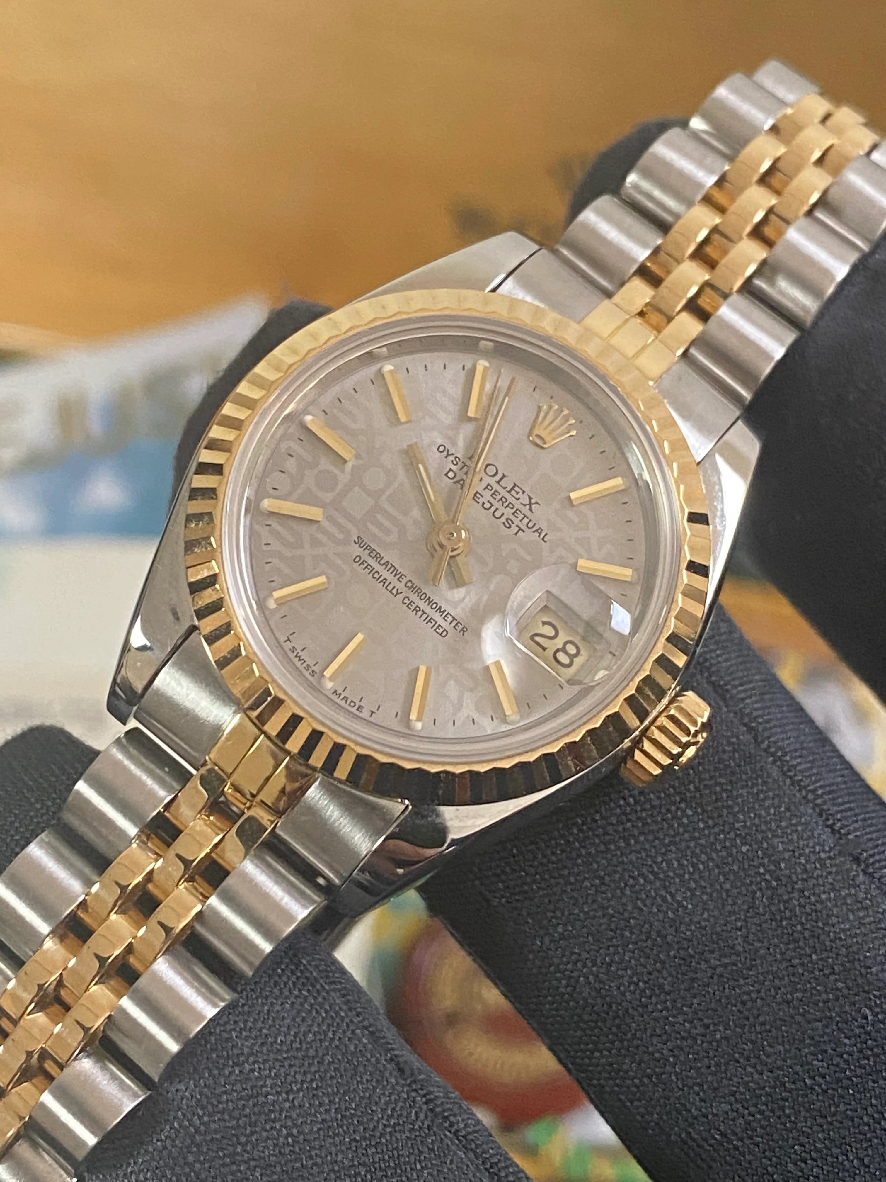 Rolex Steel and Yellow Gold Lady-Datejust - L serial - Fluted Bezel - Grey Index Dial - Jubilee Bracelet - 69173
