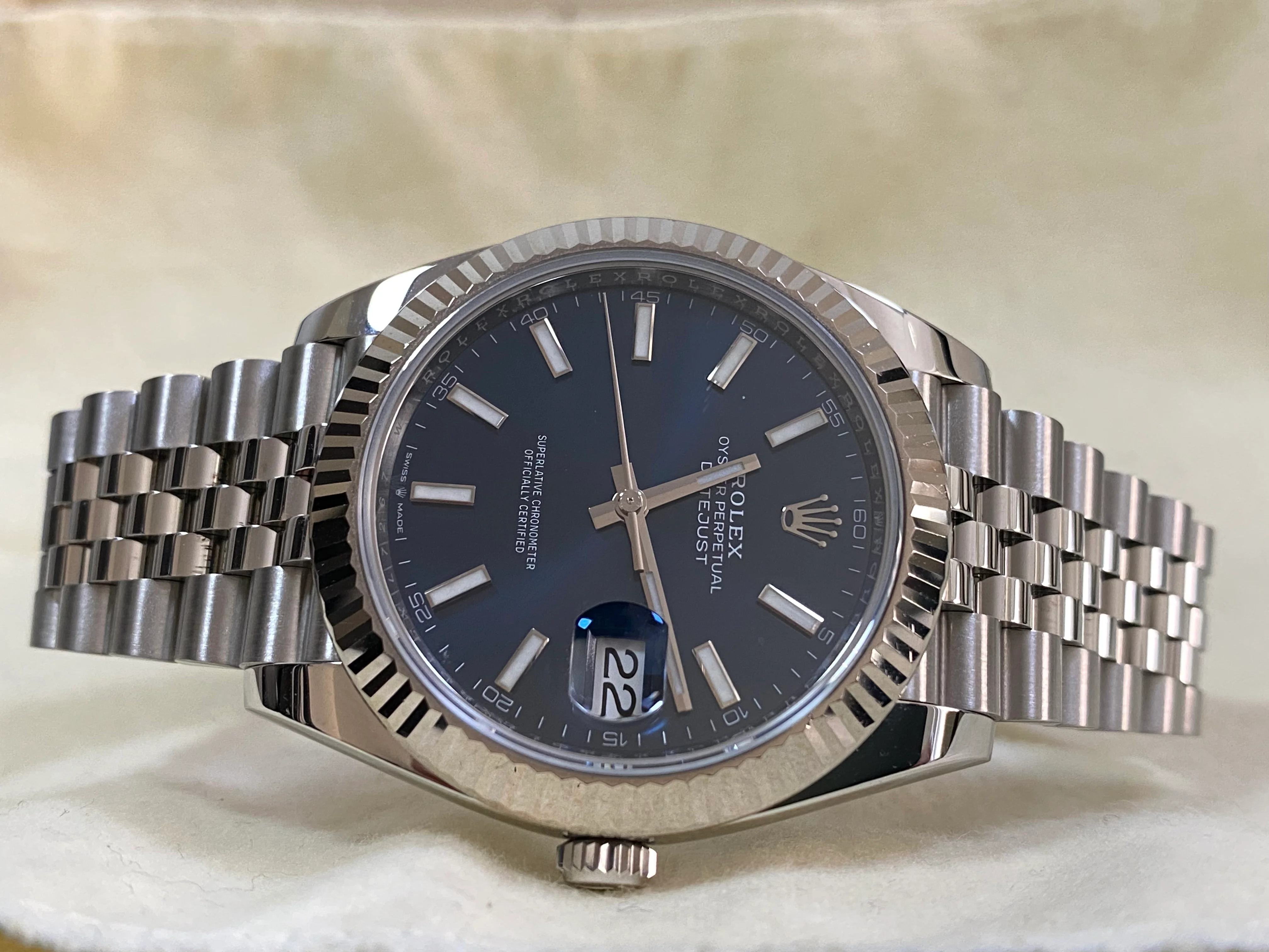 Rolex Steel and White Gold Datejust 41 - 2023 - Fluted Bezel - Blue Index Dial - Jubilee Bracelet - 126334