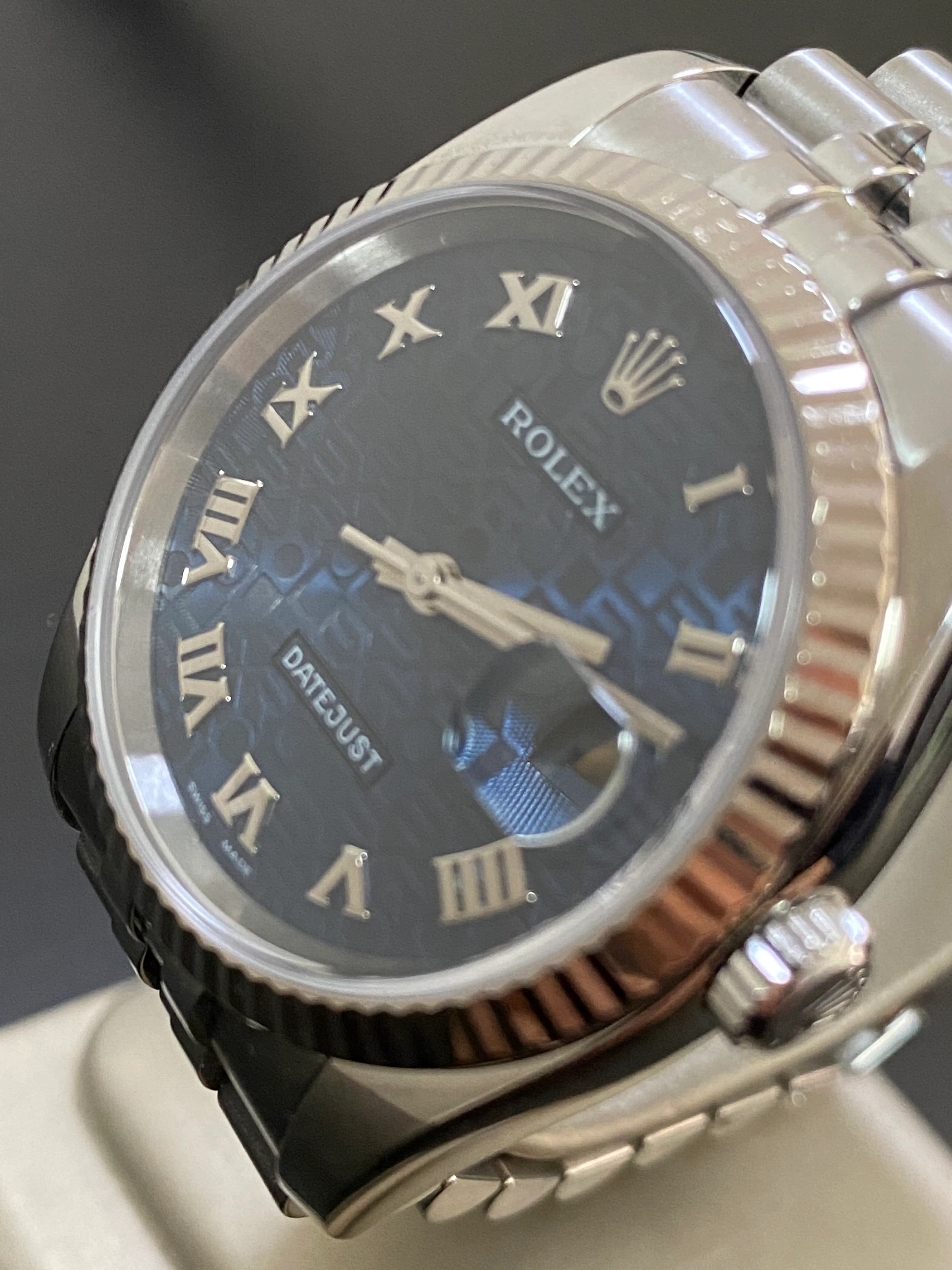 Rolex Steel Datejust 36 - D serial - Fluted Bezel - Anniversary Blue Roman Dial - Jubilee Bracelet - 116234