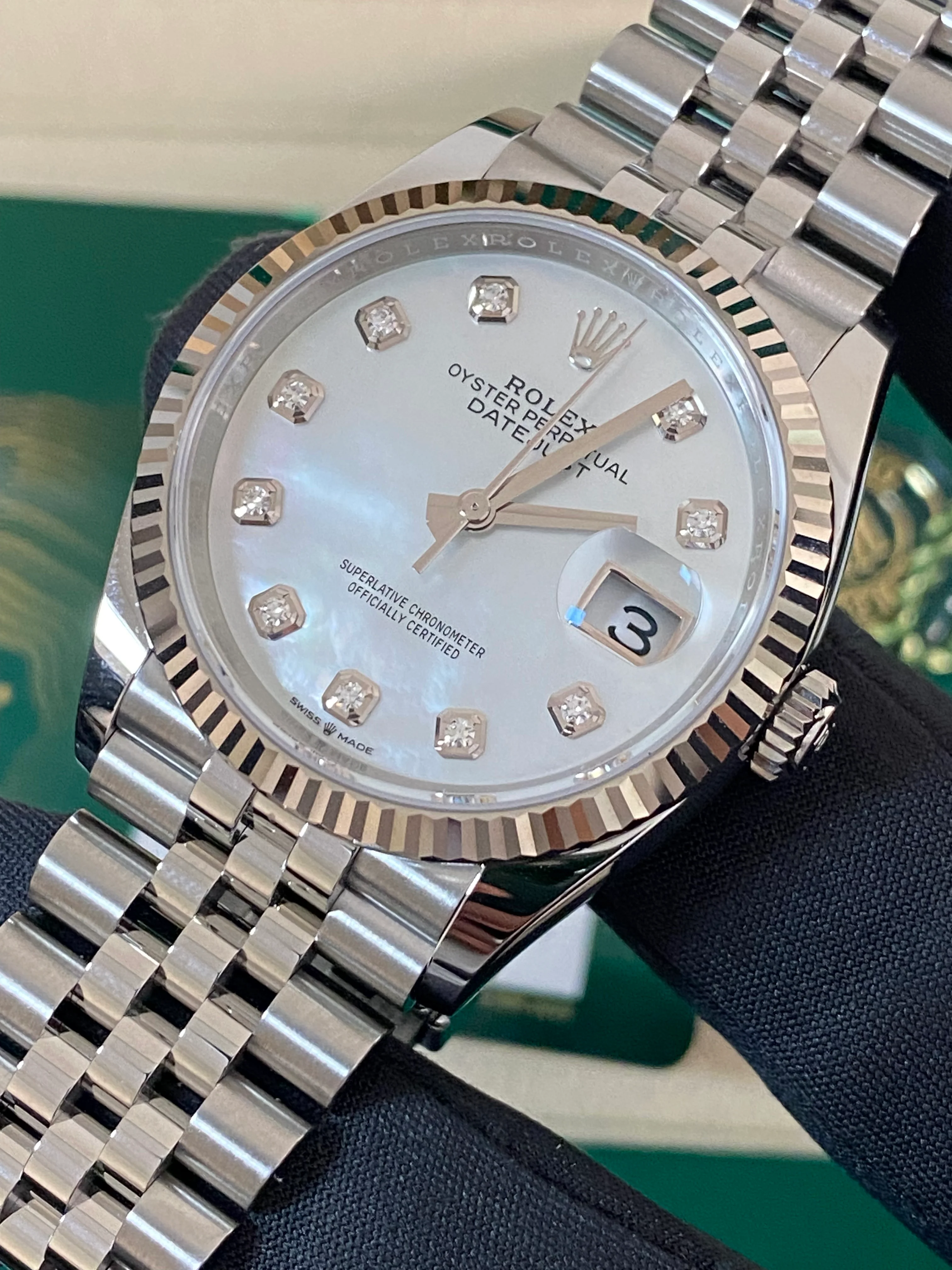 Rolex Steel Datejust 36 - 2024 - Fluted Bezel - Mother-of-Pearl Diamond Dial - Jubilee Bracelet - 126234 *FULL SET*